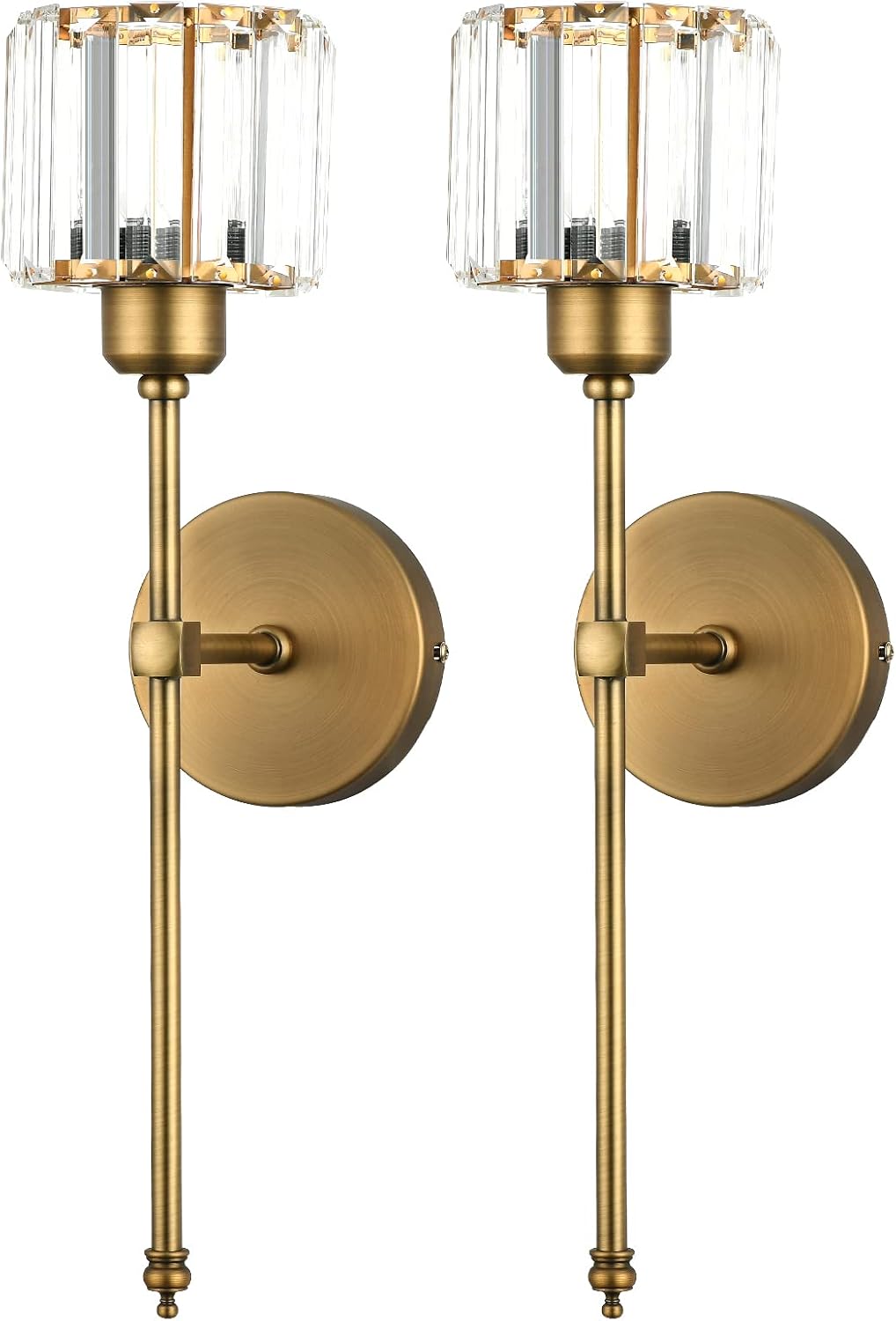 Wall Sconces Sets of 2, Classic Brushed Brass Sconces Wall Lighting, Hardwired Bathroom Vanity Light Fixture with Fabric Shade for Bedroom Living Room Hallway Kitchen, Gold