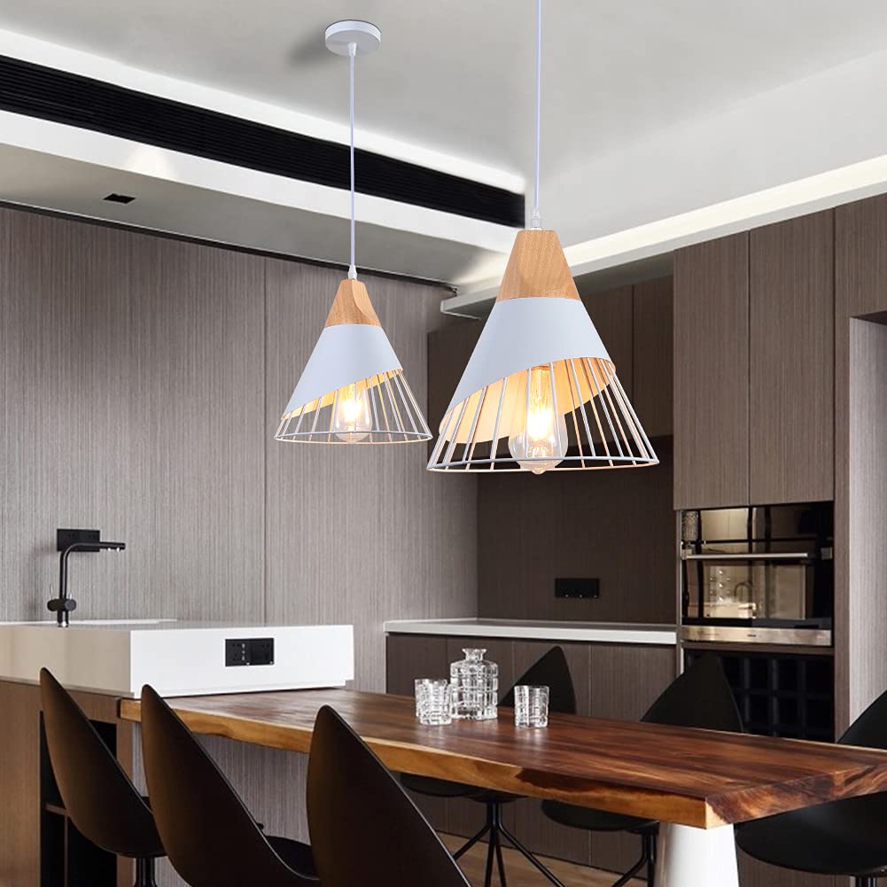 Modern Black Pendant Light Over Kitchen Island, Adjustable Wood Hanging Light Fixture,Industrial Pendant Lighting for Dining Room,Living Room,Bedroom,Hallway,Kitchen,Bar