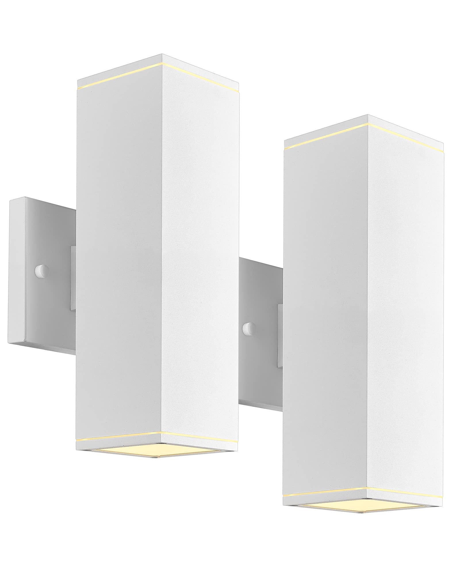 Outdoor Wall Lights, Modern Exterior Up and Down Wall Sconces, Square Porch Lights Outdoor Wall with Sanded White Finish - 2 Pack