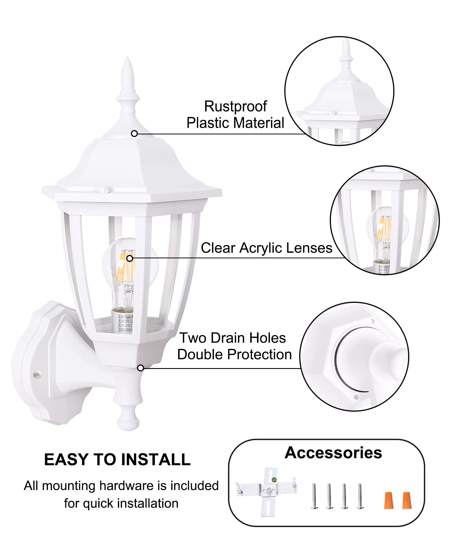 Outdoor Wall Lantern, Exterior Waterproof Wall Sconce Light Fixture, White Front Porch Light Wall Mount for Garage, Patio, Yard, FDS2542EW (Bulb Included)