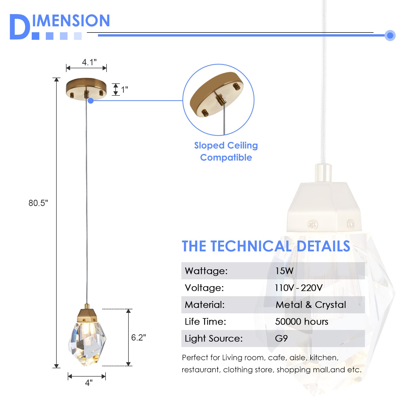 3 Lights Crystal Pendant Light Modern Cluster Chandelier - Dimmable LED Pendant Light Fixture with Brass Teardrop Design - Stylish Lighting for Kitchen Island, Dining Room, Hallway, Bathroom