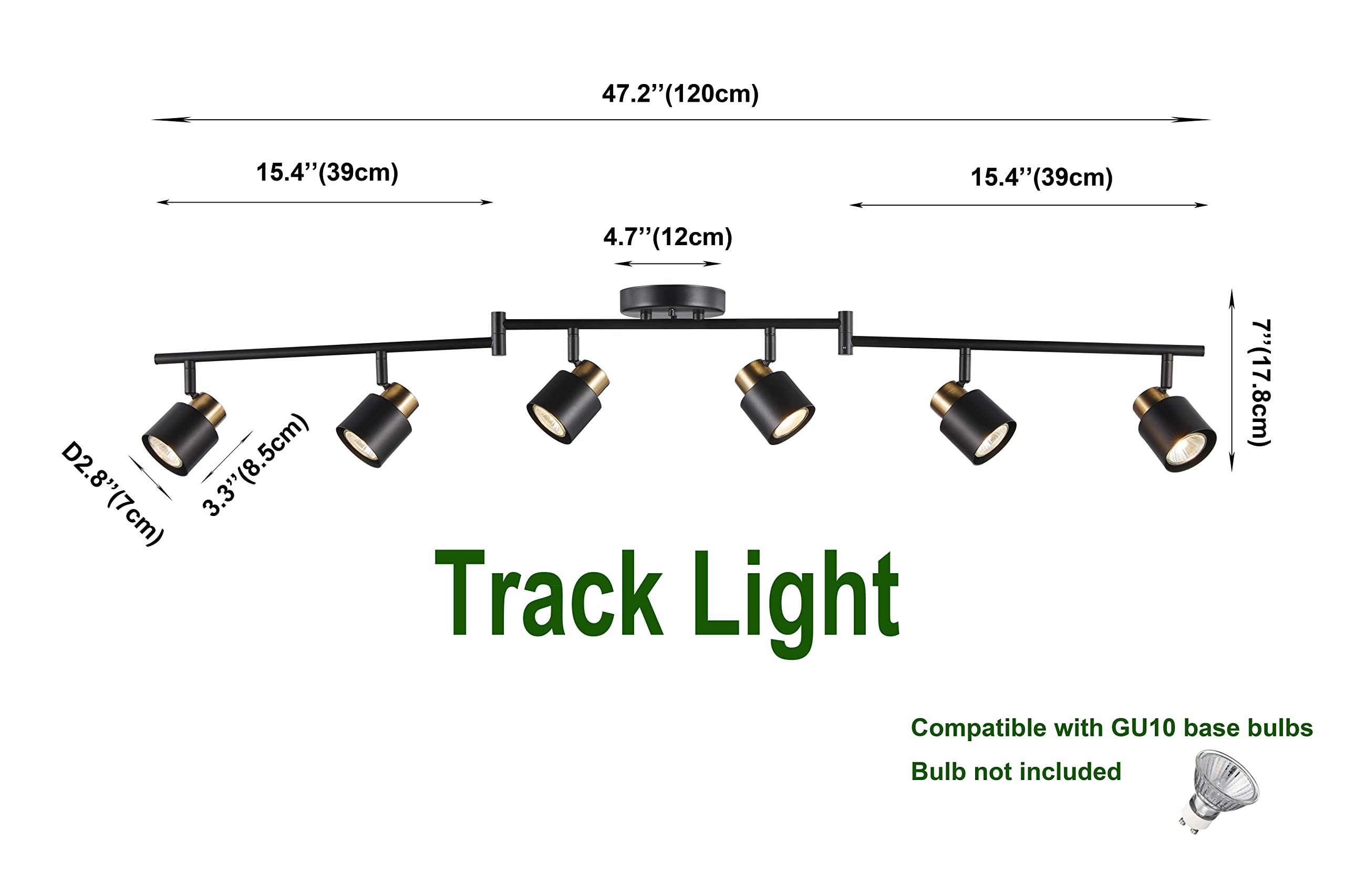 4 Light Track Lighting Kit, Matt Black Brass Finish Adjustable with Moden Flush Mount Ceiling Spotlight for Kitchen,Living Room,Home Improvement