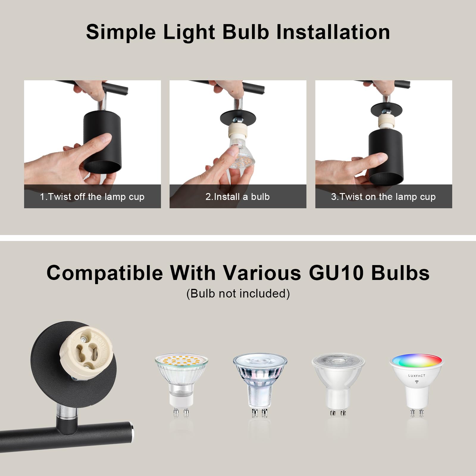 4-Light Track Lighting - Black 4 Way Ceiling Spot Lighting with Rotatable & Detachable GU10 Light Head - Flush Mount Modern LED Track Light Kit for Kitchen Cabinet Gallery Bar Office