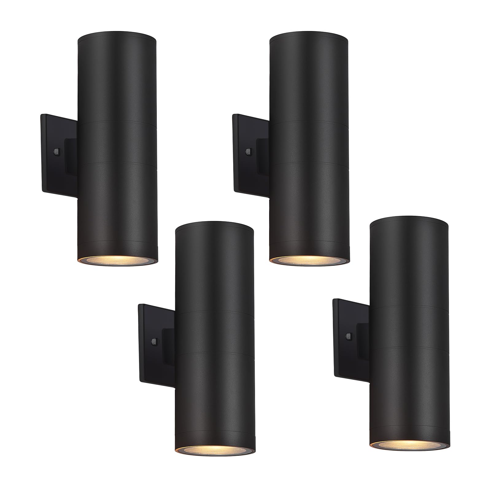 Outdoor Wall Lights 4 Pack, Porch Lights Outdoor, Black Waterproof Exterior Light Fixture with Aluminum Cylinder, Up and Down 2 Lights Modern Outdoor Sconce Lights for Porch Patio House