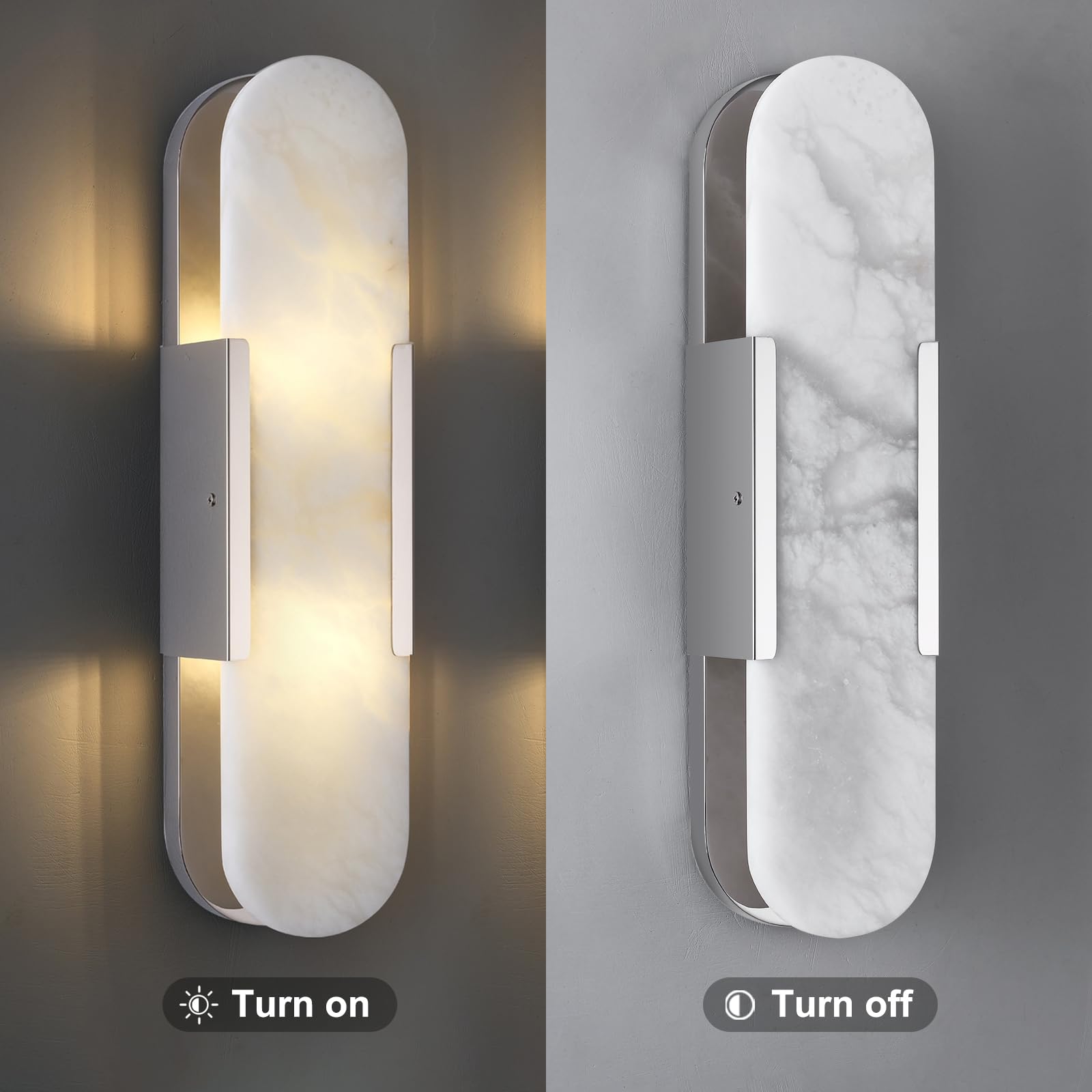 13.8 in Brass Alabaster Wall Sconces, Natural Marble Wall Sconces Set of Two Indoor Alabaster Sconces for Living Room Modern Alabaster Sconces Wall Lighting for Dining Room Stairs Bedroom