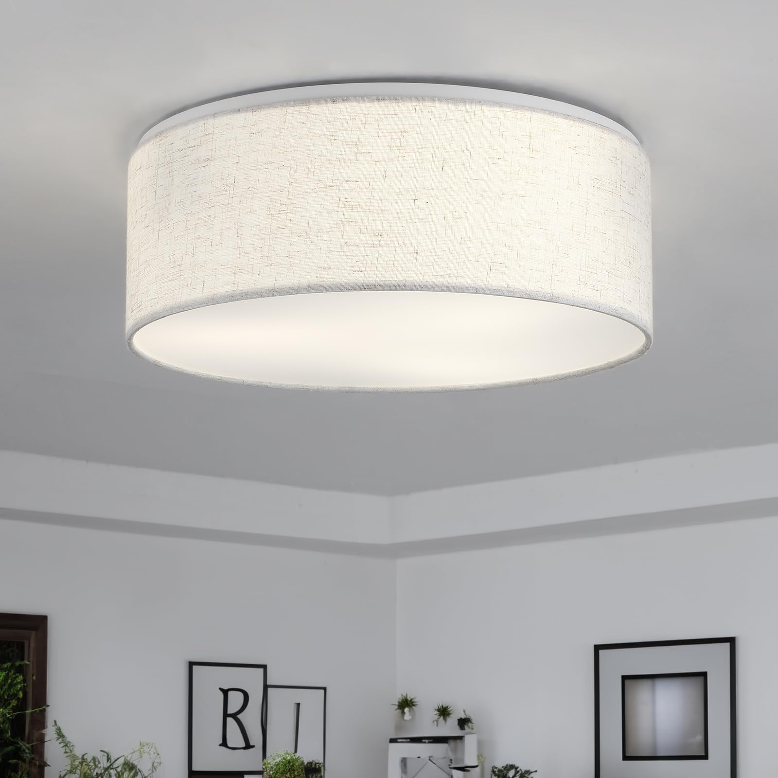 3-Light Double Fabric Drum Ceiling Light Fixture, 12.59 Inches Simple Semi Flush Mount Ceiling Lights with Double Fabric Shade, Modern Close to Ceiling Lights for Bedroom, Hallway E26 60W