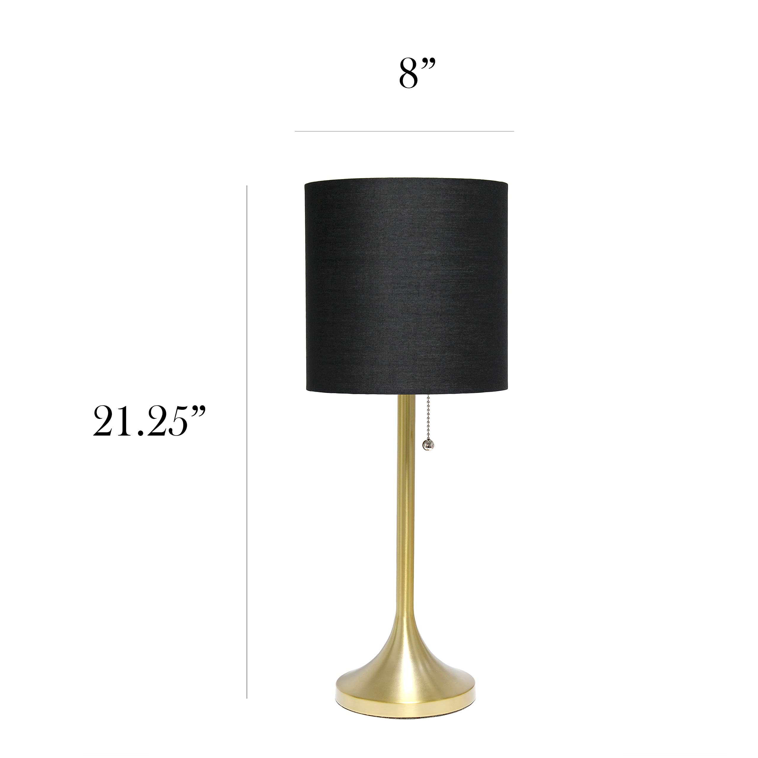 Tapered Fabric Drum Shade Table Lamp, Gold and White, 8 x 8 x 21