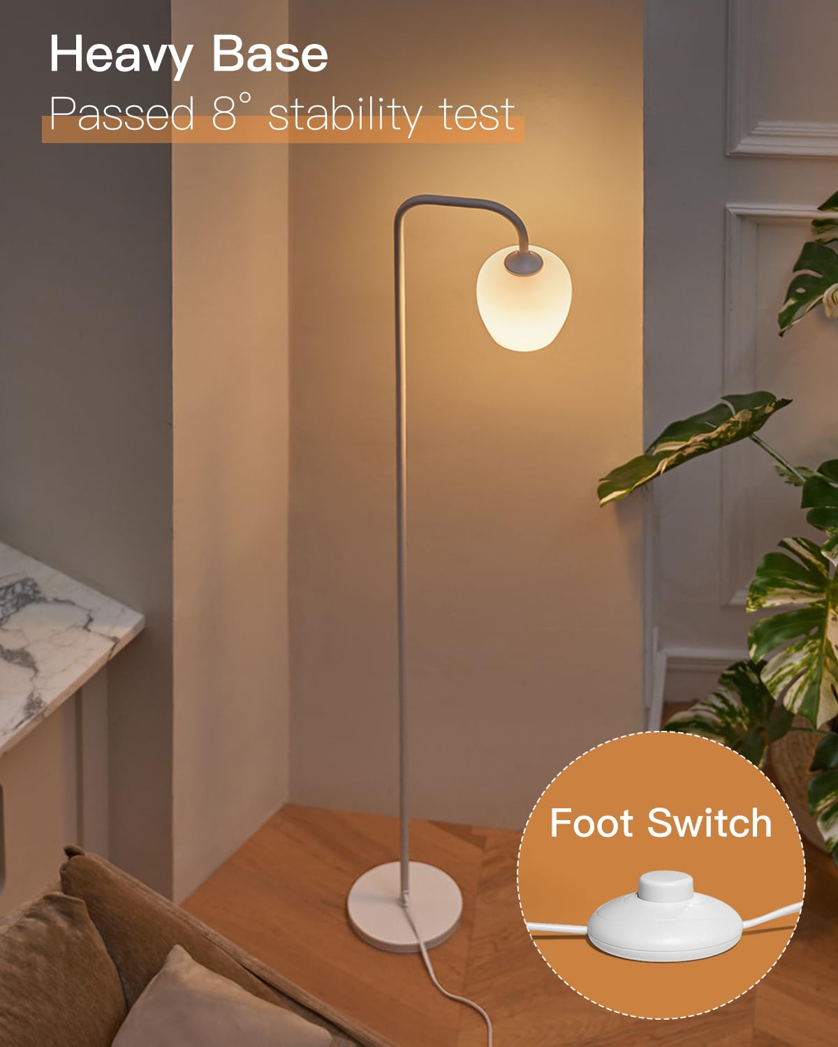 White Floor Lamp-Modern Standing Lamp for Living Room Bedroom, Opal Glass Lamp Shade, LED Bulb Included, for Reading Office, Simple Design Home Decor for Christmas Thanksgiving Day