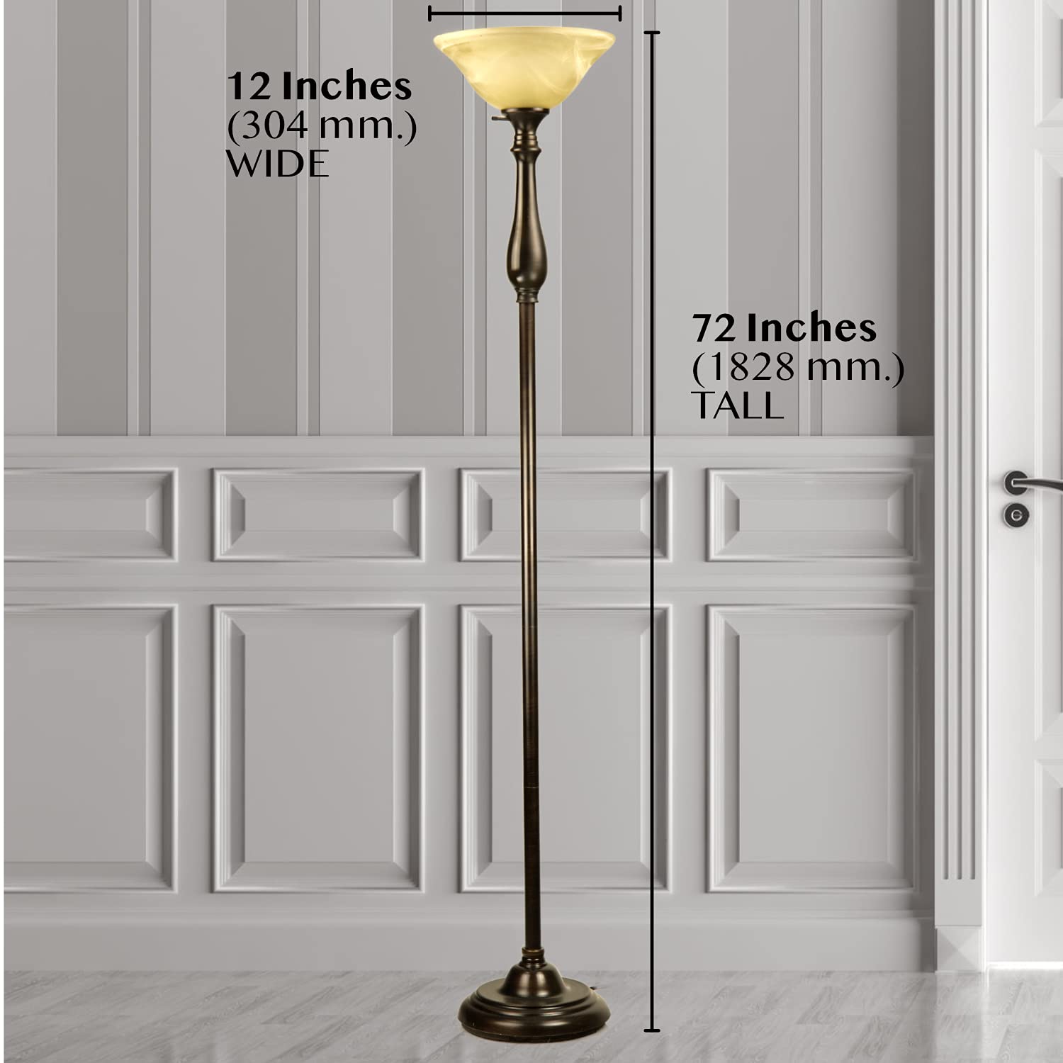 Floor Lamp, Standing Lamp 72-inch Tall Lamp Brushed Nickel White Alabaster Glass Shade - Torchiere, Pole Lamp, Corner Lamp, Floor Lamps for Living Room, Standing Lamps for Bedroom