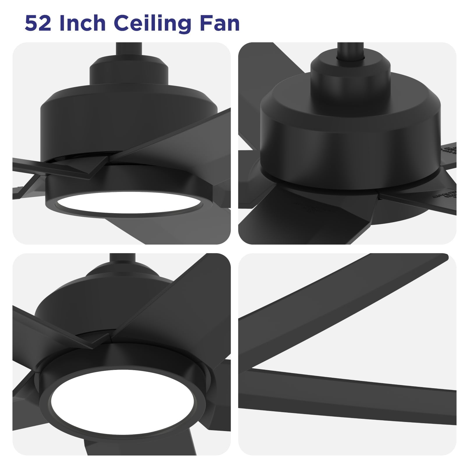 Ceiling Fans with Lights, 52 inch Black Ceiling Fan with Light and Remote Control, 3CCT, Quiet DC Motor, 5 Blades Modern Ceiling Fan for Living Room Farmhouse Bedroom