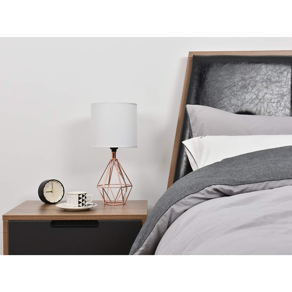 Gold Modern Hollow Out Base Bedroom Small Table Lamp,Bedside Nightstand Lamp with Geometric Metal Base White Fabric Shade,Cute Desk Lamp for Kids Living Room