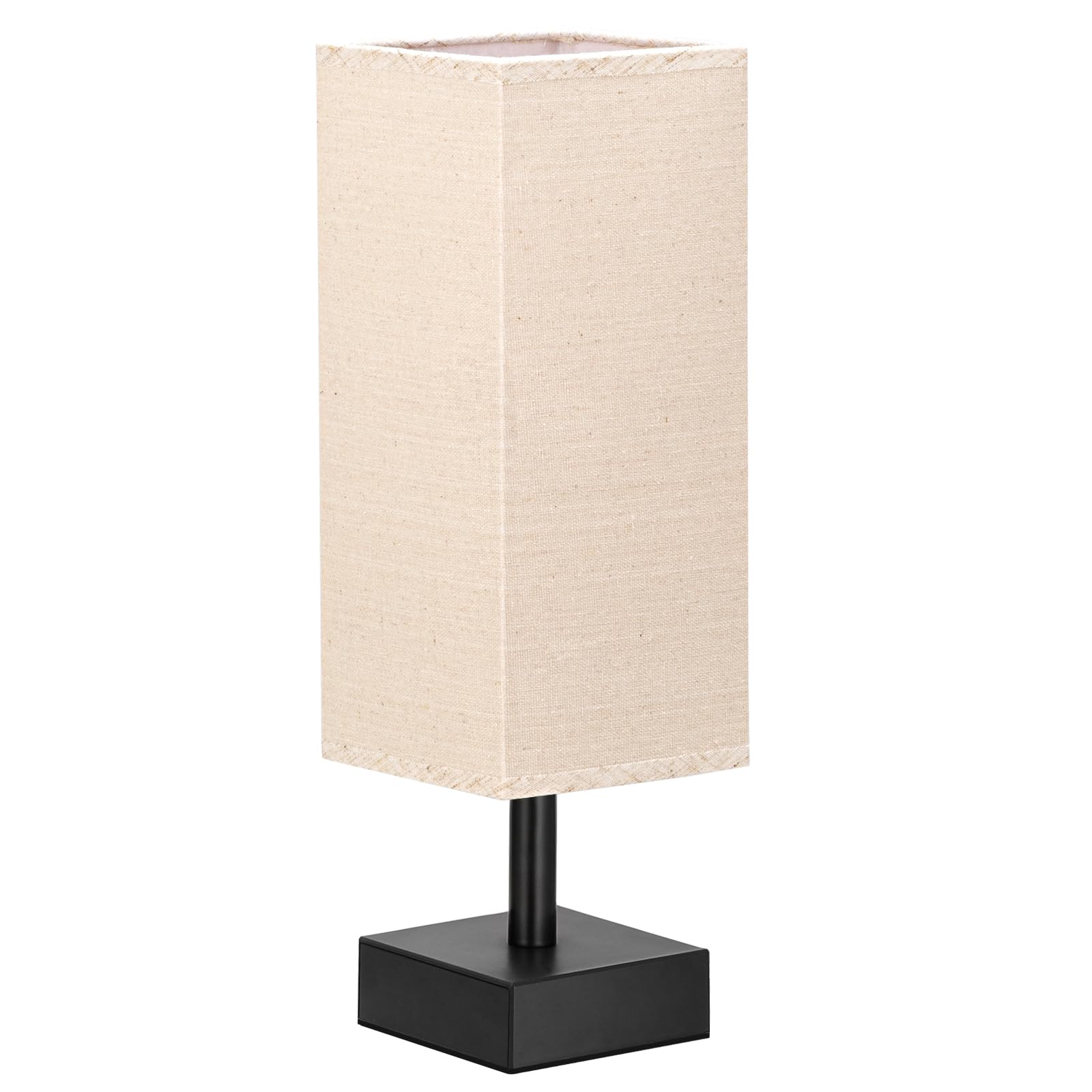 Small Table Lamp for Bedroom - Bedside Lamps for Nightstand, Minimalist Night Stand Light Lamp with Square Fabric Shade, Desk Reading Lamp for Kids Room Living Room Office Dorm