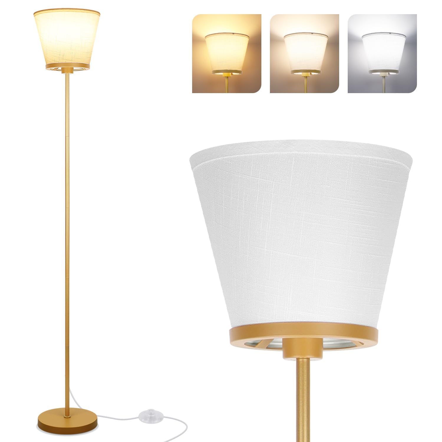 LED Floor Lamp, 3 Color Temperatures Floor Lamp for Living Room Bedroom Office, 68" Tall Standing Lamp Floor Lamp. 15W Bulb Included(Brown).