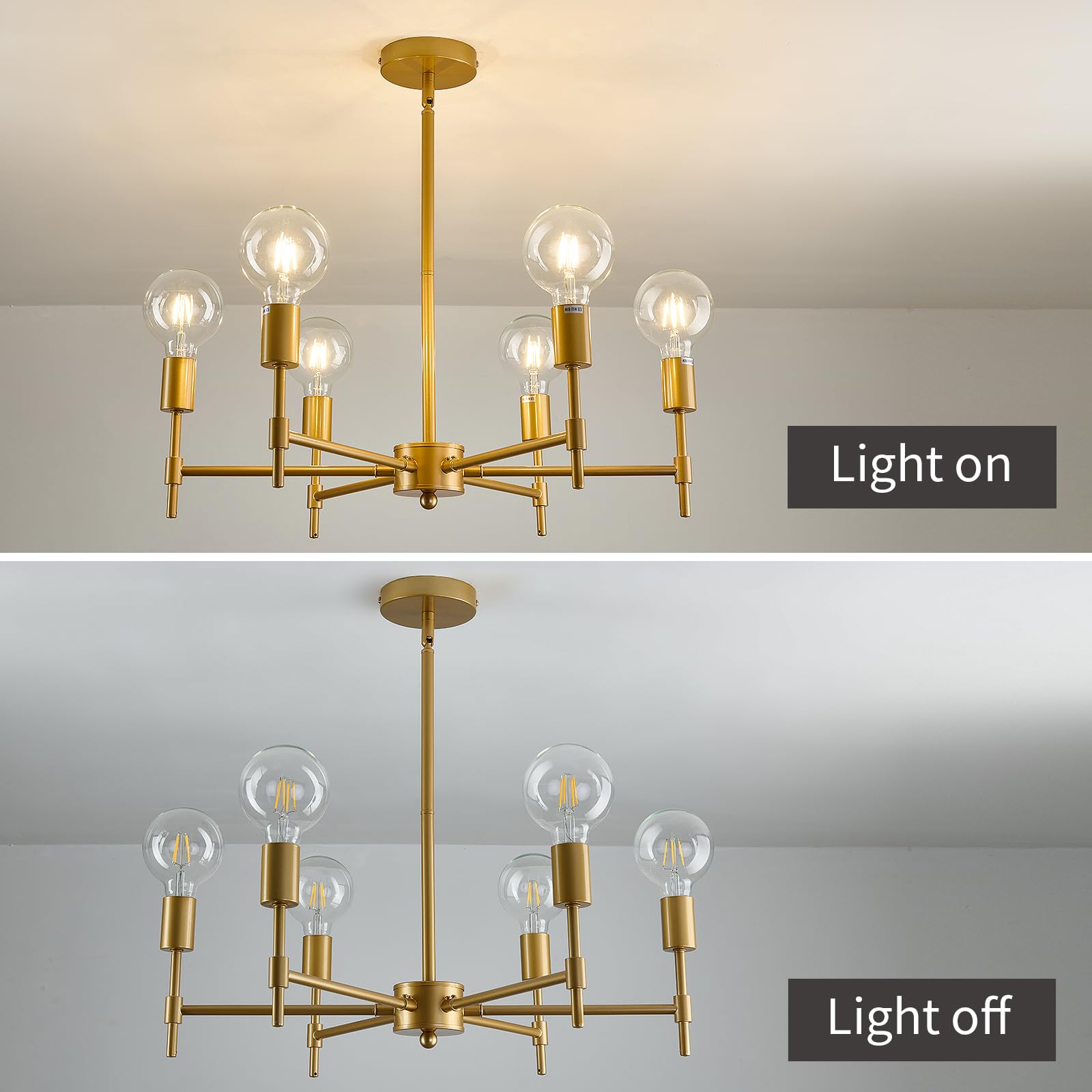 8-Light Gold Candle Chandeliers Modern Farmhouse Ceiling Light Fixture Industrial Lighting for Dining Room Living Room Bedroom Kitchen Island Foyer