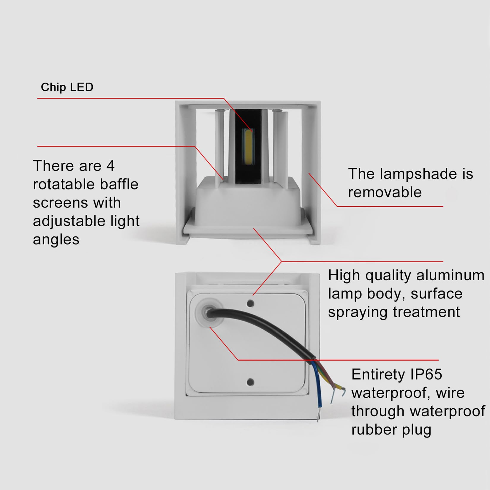 2 Pack LED Outdoor Wall Lights Exterior/Interior, Up and Down Lights IP65 Waterproof Wall Sconces, Square Aluminum Outdoor Wall Lighting Fixtures, Modern Black 12W 3000K Warm Lights