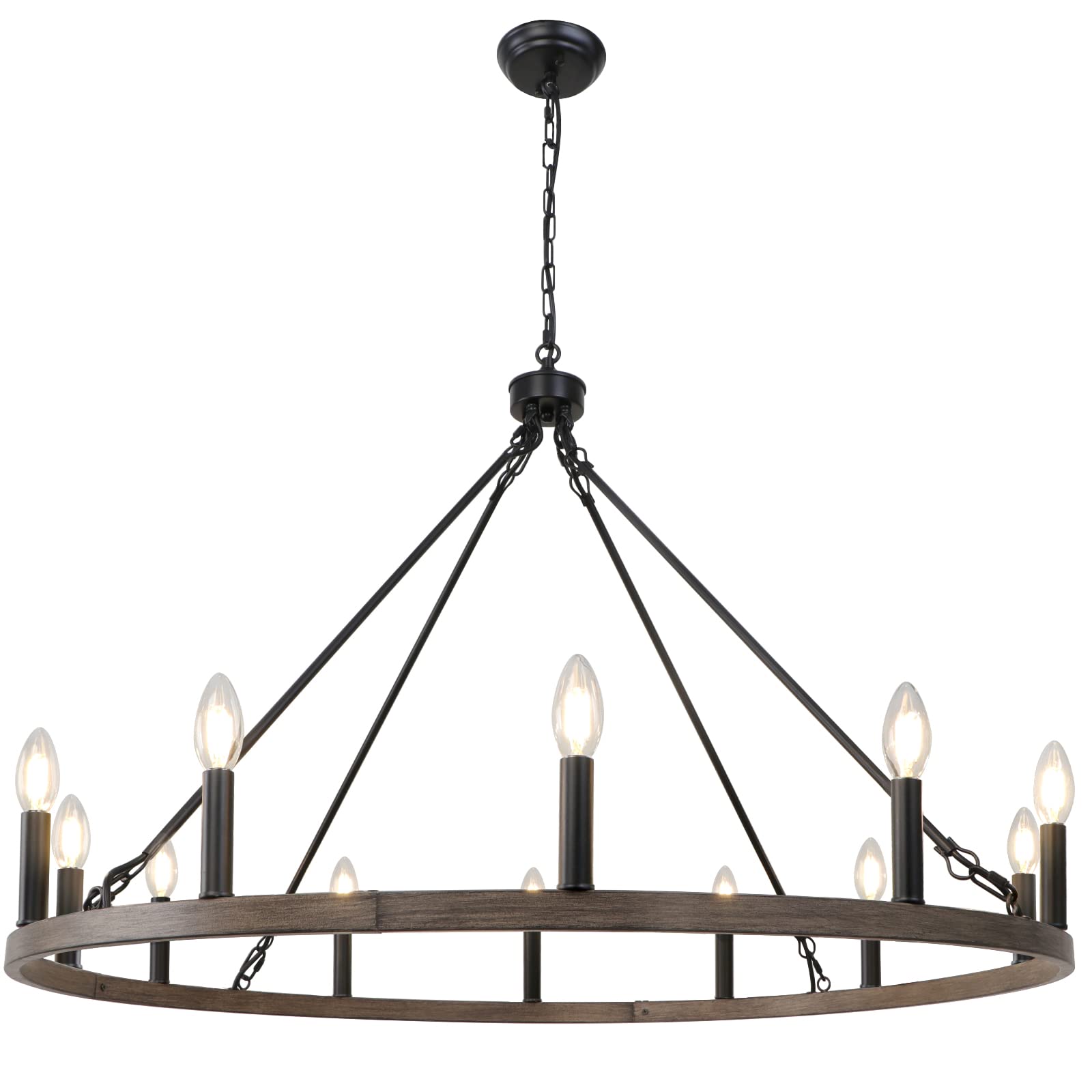 Wheel Chandelier Diam 47 inch, 20-Light Large Black Farmhouse Chandelier Rustic Round Hanging Light Fixture, Industrial Country Ceiling Light for Living Room Foyer Entryway