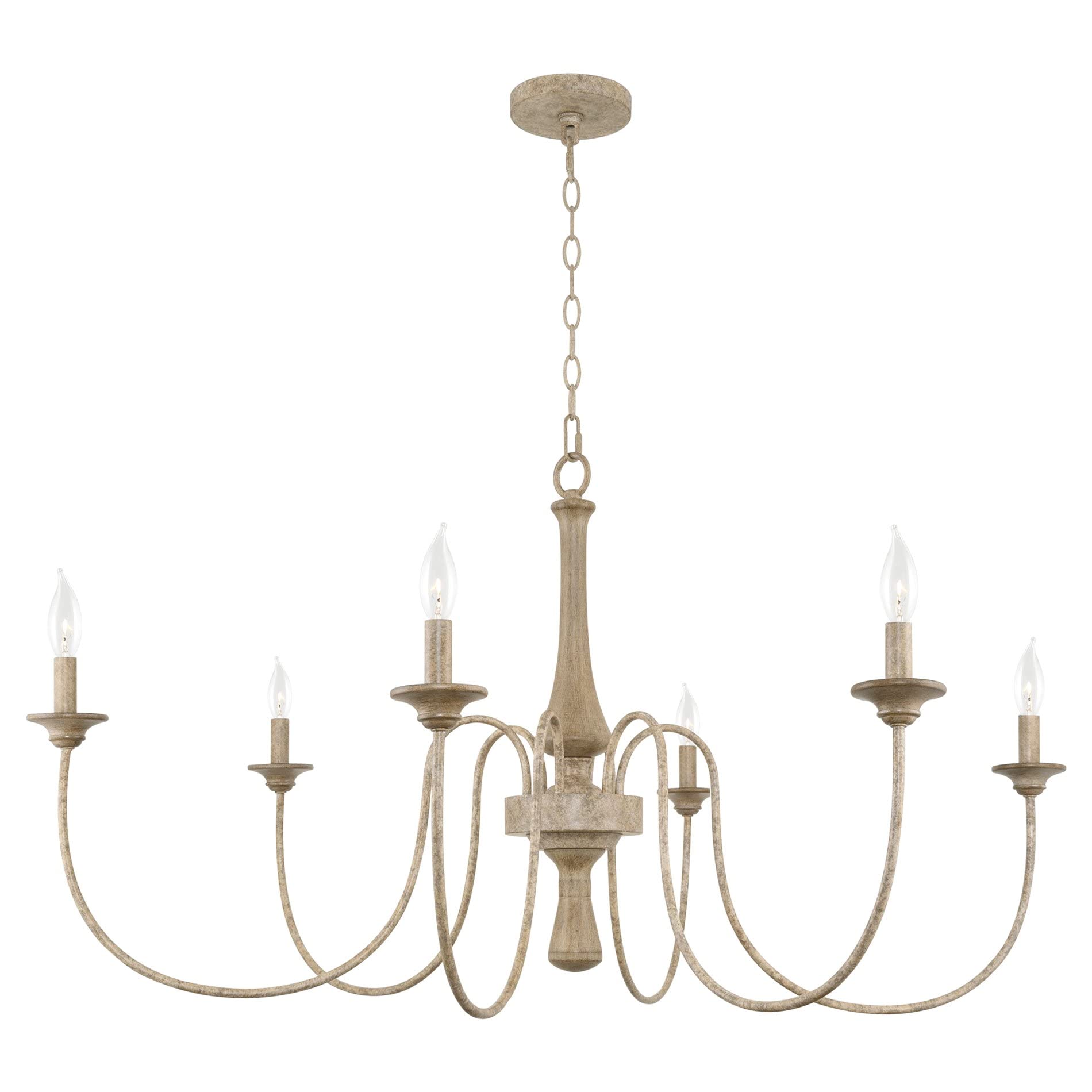 Sherbrooke 44" 6-Light French Country Chandelier, Adjustable Height, Smoked Cedar Style Wood + Rustic Metal Finish