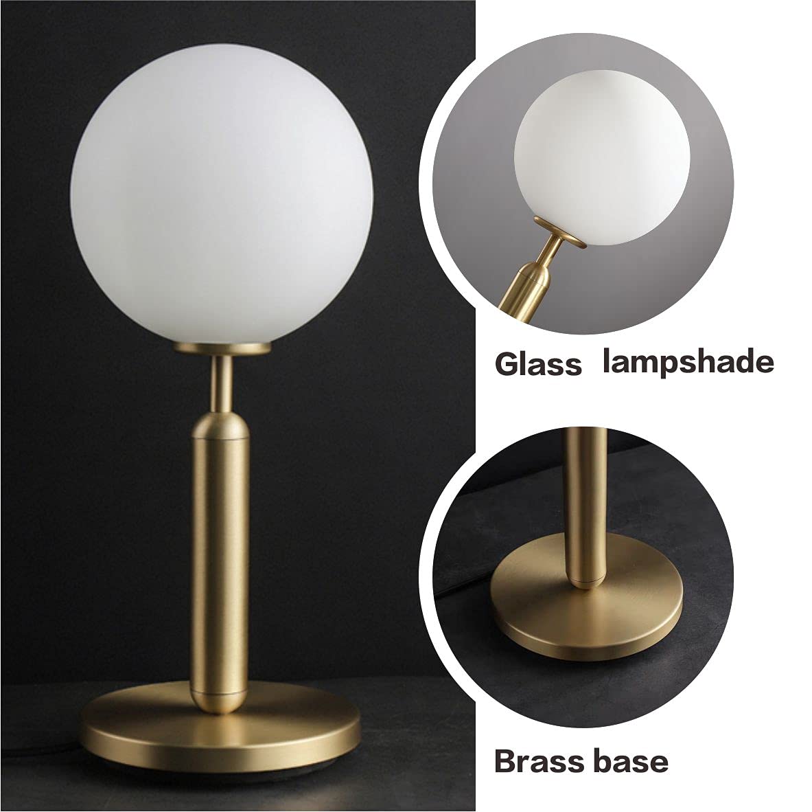 Modern Bedside Night Lamp Mini Gold Table Light Metal Brass Finished Bedside Desk Lamp with Milky White Shade for Living Room Bedroom (Bronze, Oval)