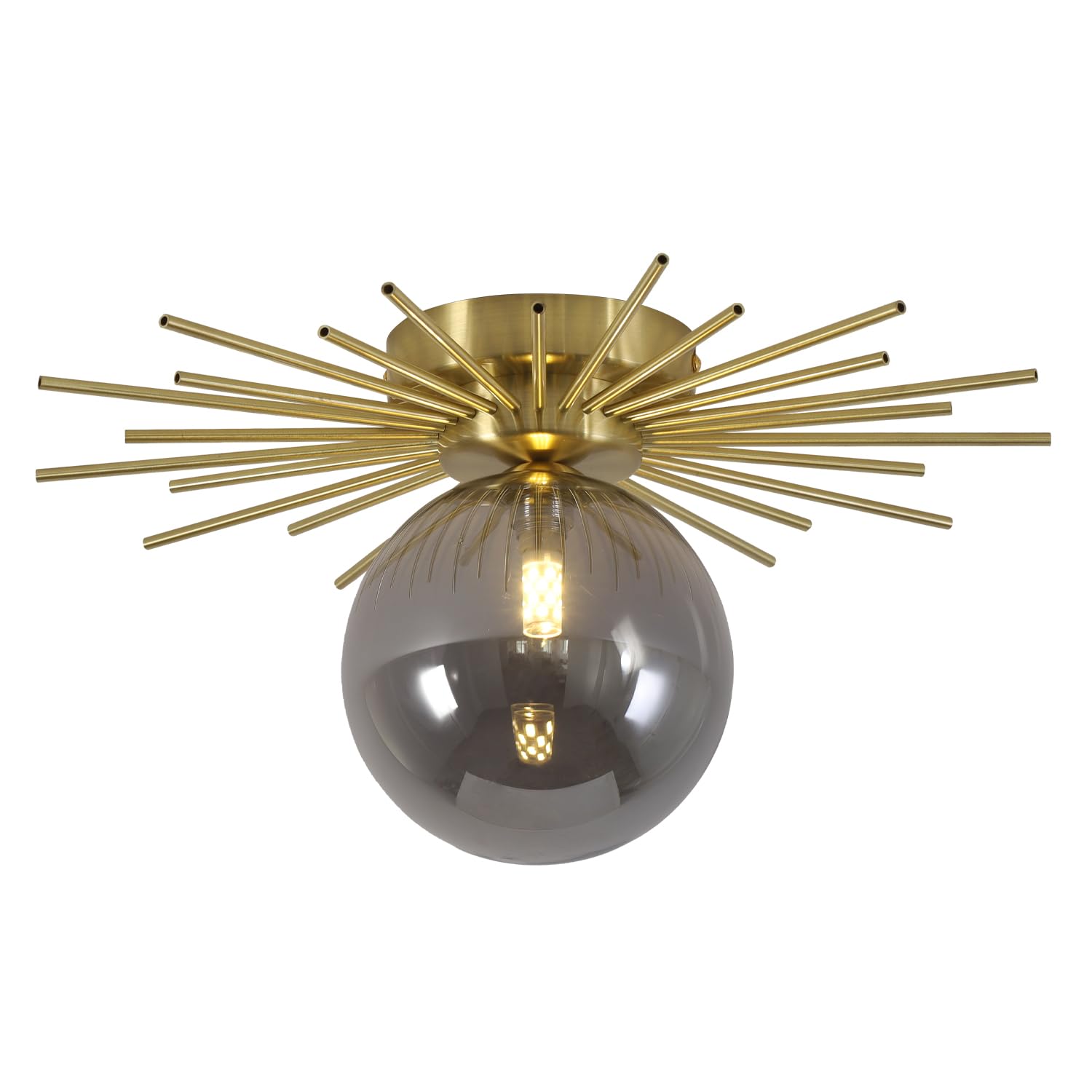 Modern Gold Semi Flush Mount Ceiling Light Mid Century White Glass Globe Ceiling Light Industrial Close to Ceiling Light Vintage Golden Ceiling Lamps Brushed Brass Hallway Light Fixtures