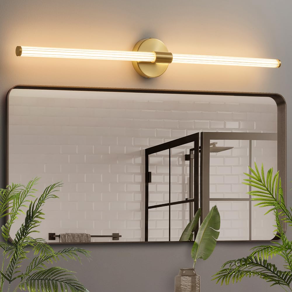 LED Bathroom Light Fixtures Gold Bathroom Vanity Lights Over Mirror 360° Full Lighting Dimmable LED 22 inch Vanity Light Bar Modern Wall Sconce Warm Light for Bedroom Living Room