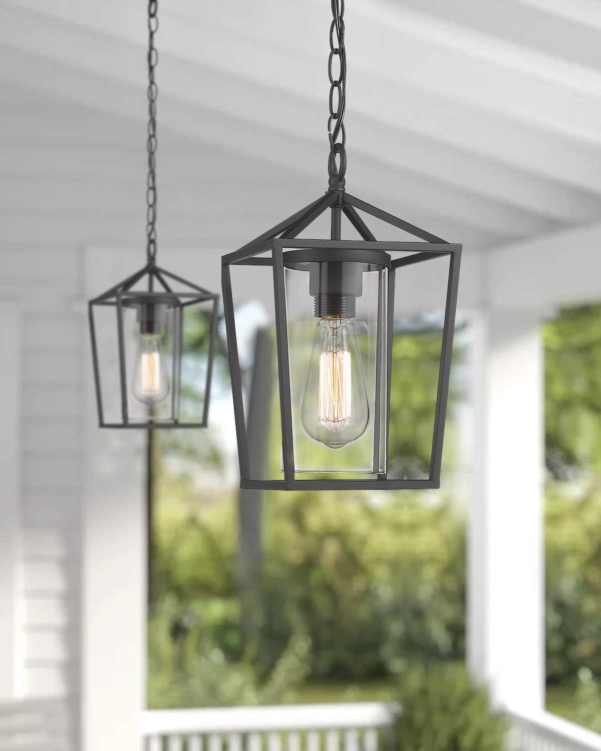 Modern Outdoor Pendant Light, 1-Light Outdoor Hanging Lantern Light in Balck Finish with Clear Glass, 20065H BK