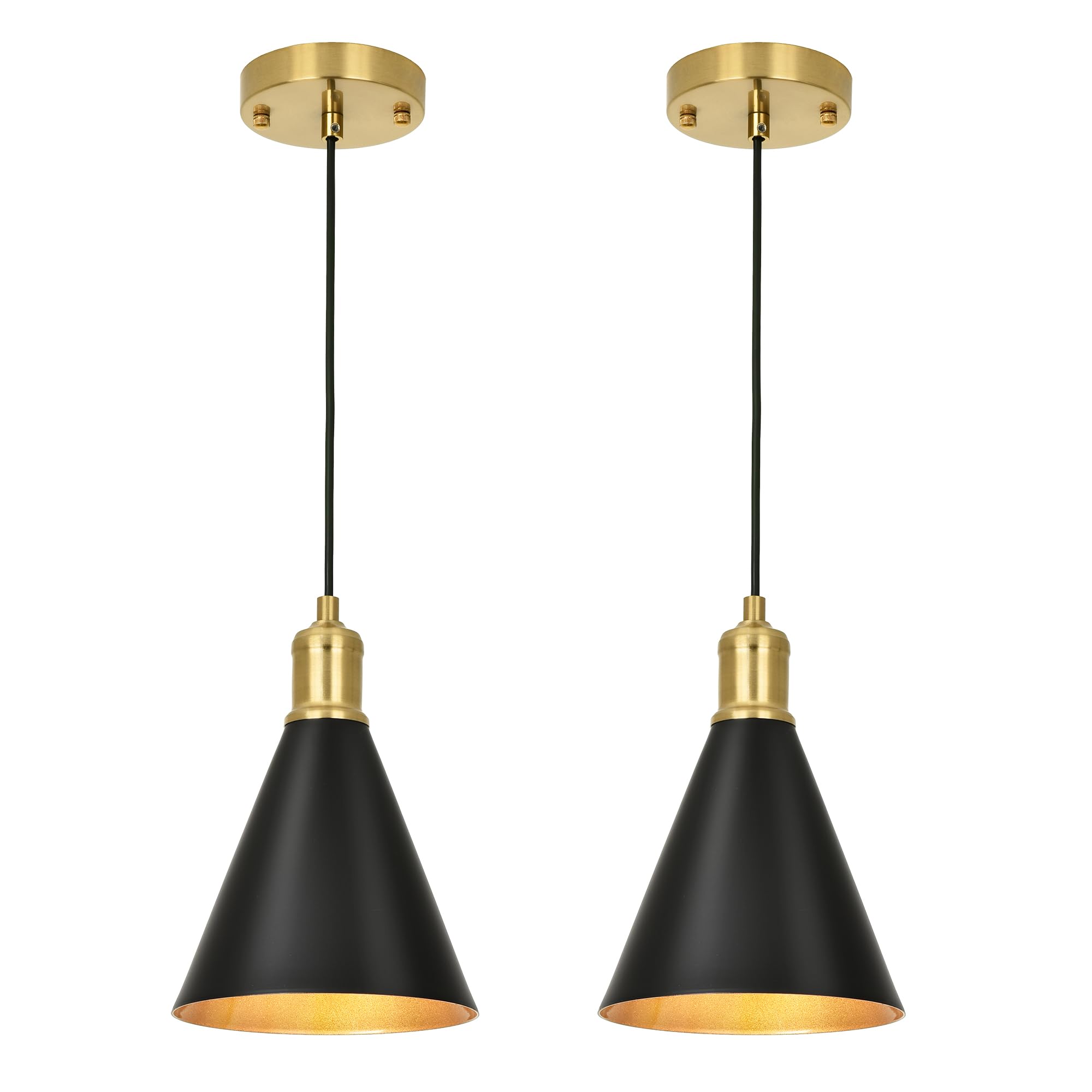 Black and Gold Pendant Light Fixtures, 2-Pack Modern Pendant Light for Kitchen Island, Small Industrial Kitchen Light Set of Two, Adjustable Hanging Ceiling Light for Dining Room Foyer Cafe