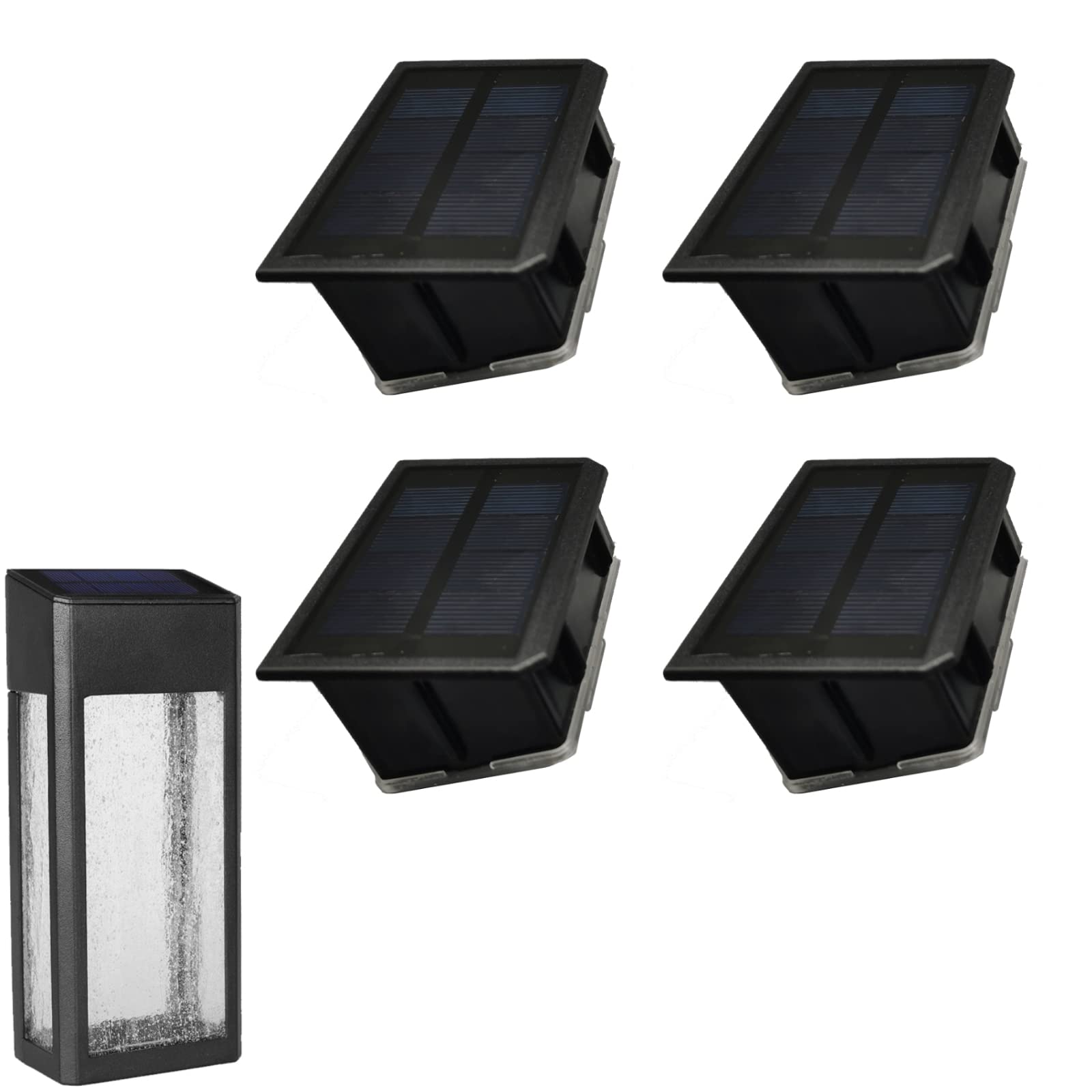 4 Pack Solar Fence Lights Solar Post Accent Light/Wall Light for Outdoor, Yard, Fence, Porch and Garage, Body in Aluminum and Glass Waterproof