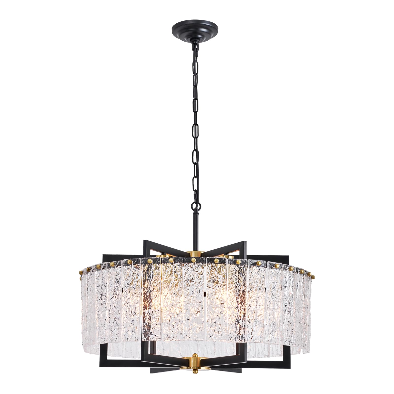 Gold Crystal Chandelier Industrial Pendant Light 11.81 inch Square 4 Lights Modern Vintage Semi Flush Mount Ceiling Light Fixture for Kitchen Island Dining Room Living Room Bedroom