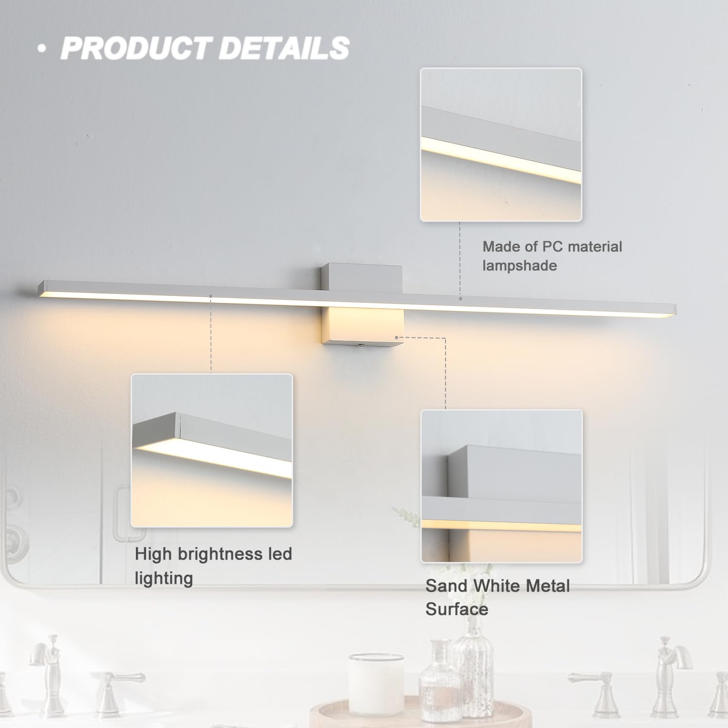 Gold Bathroom Light Fixtures Over Mirror, 20 Inch Brushed Brass Bathroom Vanity Light, LED Modern Wall Sconce 3000K Bar Vanity Lights for Bathroom Mirror Cabinets Bedroom