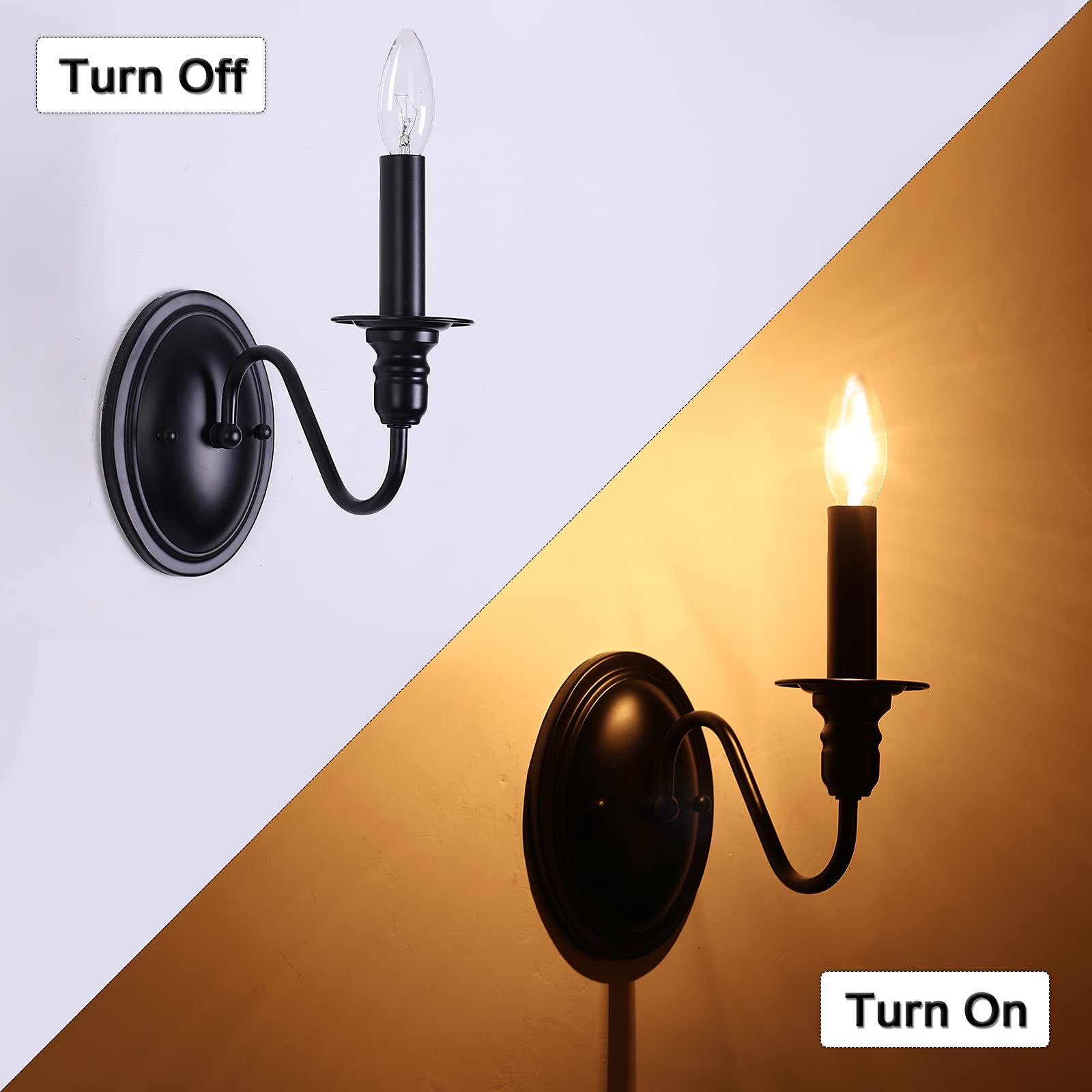 Black Wall Sconces Set of 2, Farmhouse Candle Wall Sconces Vintage Wall Lamps Bathroom Vanity Sconces Wall Lighting Modern Wall Light Fixtures for Bathroom Bedroom Stairway Hallway Porch