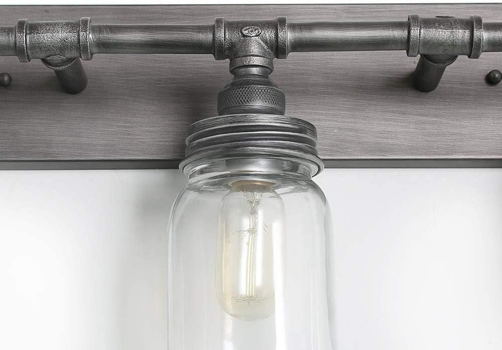 24'' Large Bathroom Light Fixtures, Industrial 3 Mason Jar Vanity Light with Antique-Silver Brushed Finish