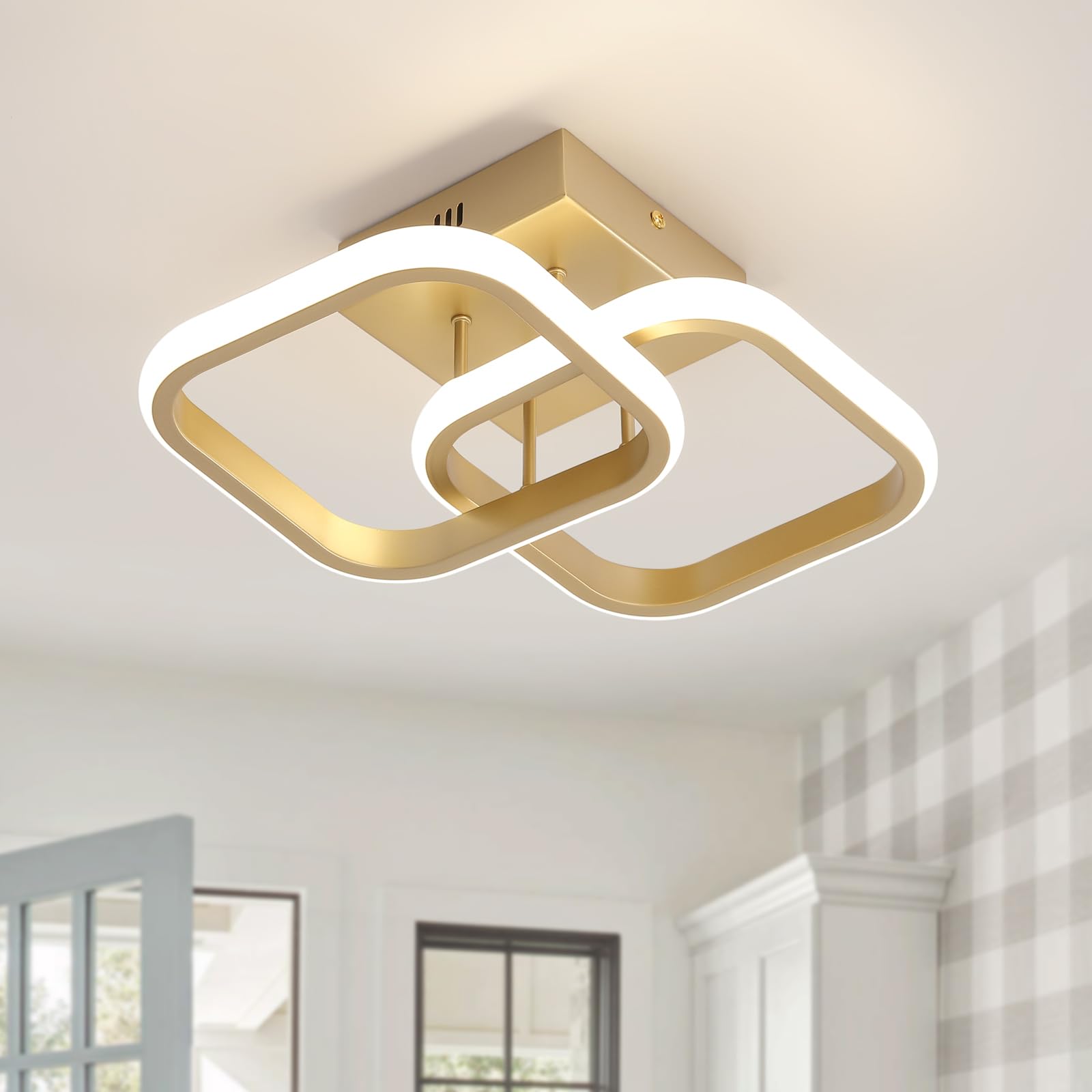 Modern LED Ceiling Light Fixtures Gold Semi Flush Mount Ceiling Lamp Hallway Lights for Bedroom Bathroom Entryway Closet Balcony Stair Laundry Room Curved Design