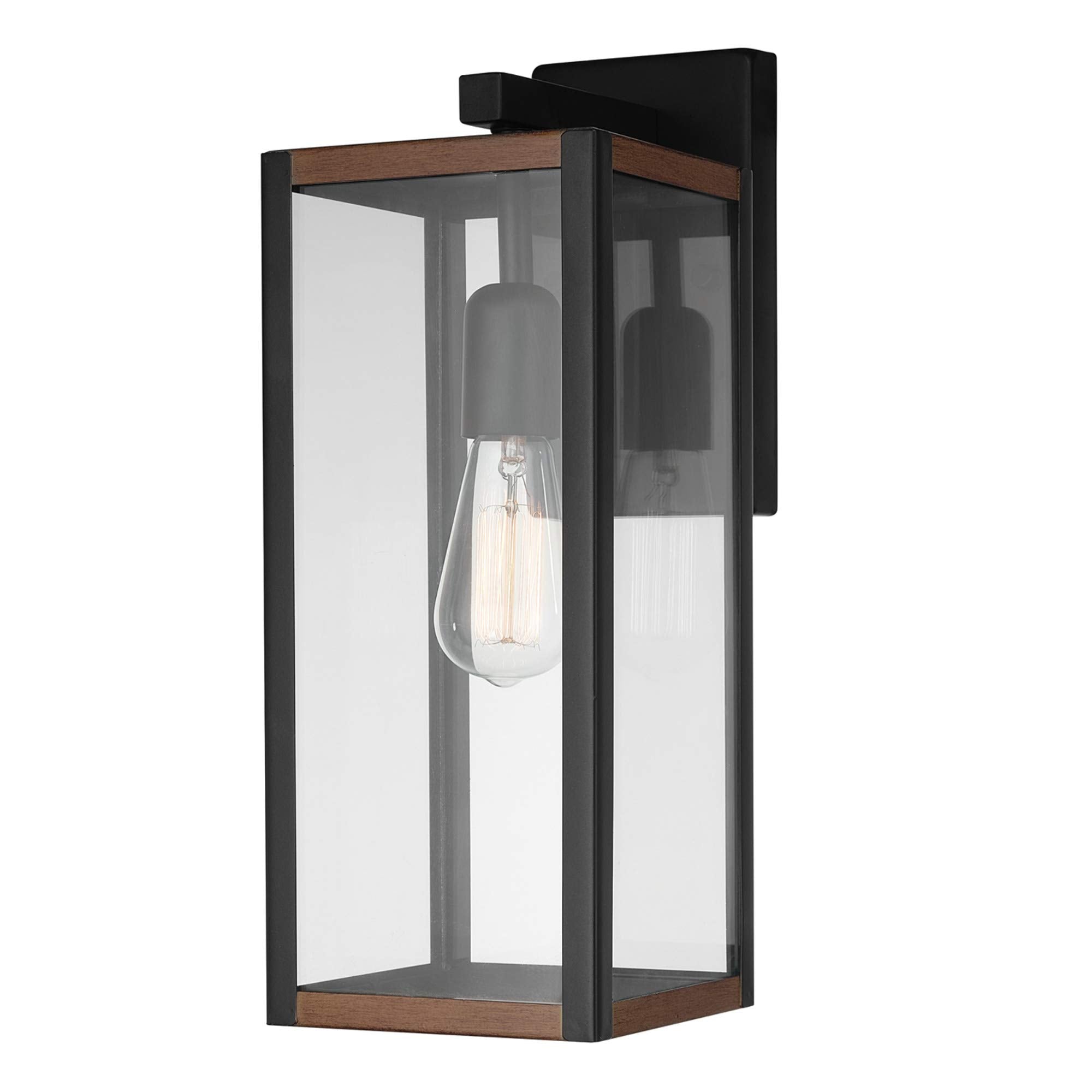 1-Light Outdoor Indoor Wall Sconce, Matte Black, Clear Glass Shade 16