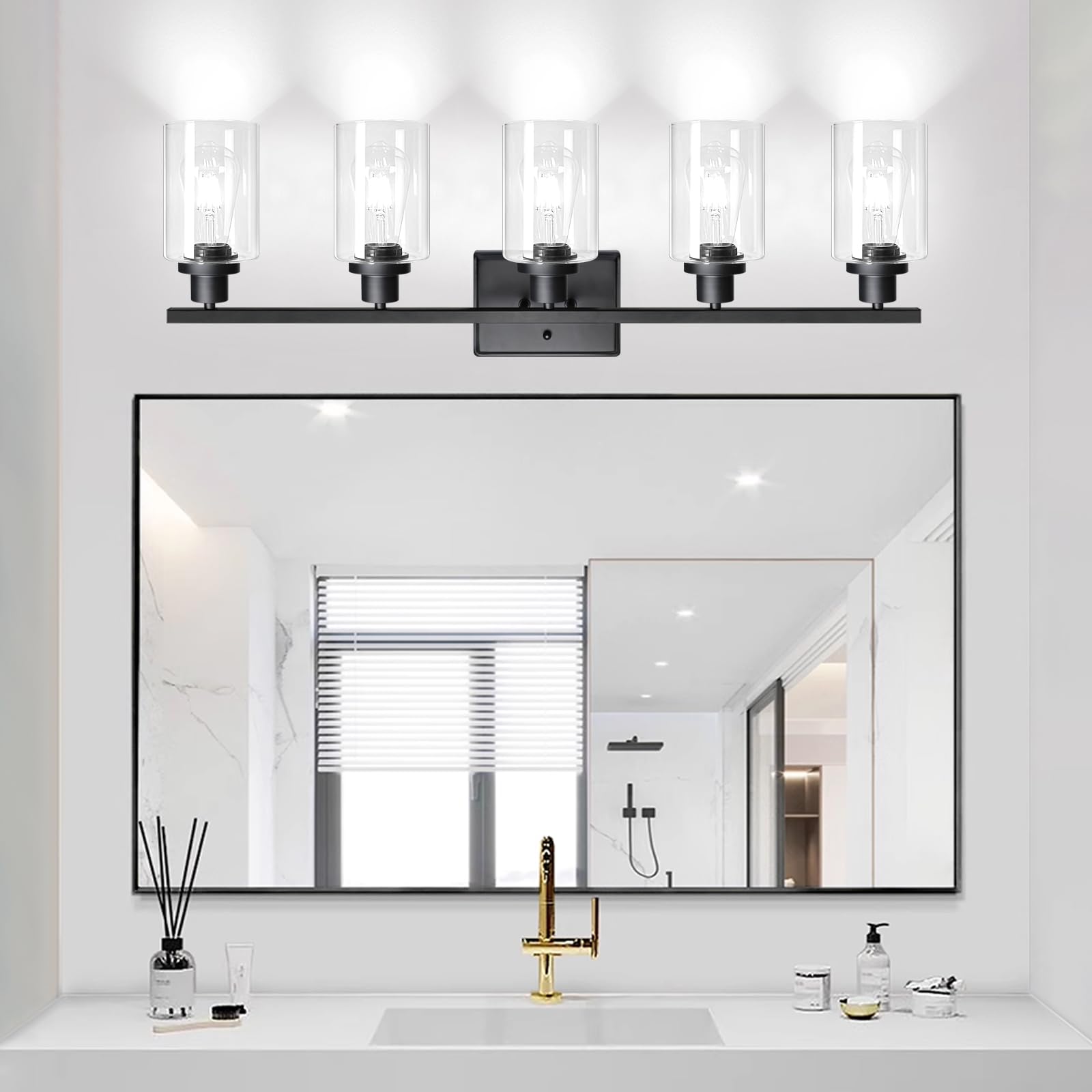 Ascher Bathroom Vanity Light Fixtures, 3 Light Wall Sconces Lighting with Clear Glass Shade, Brushed Nickel Wall Lights for Mirror, Kitchen, Living Room, Gallery, E26 Base (Bulbs Not Included)