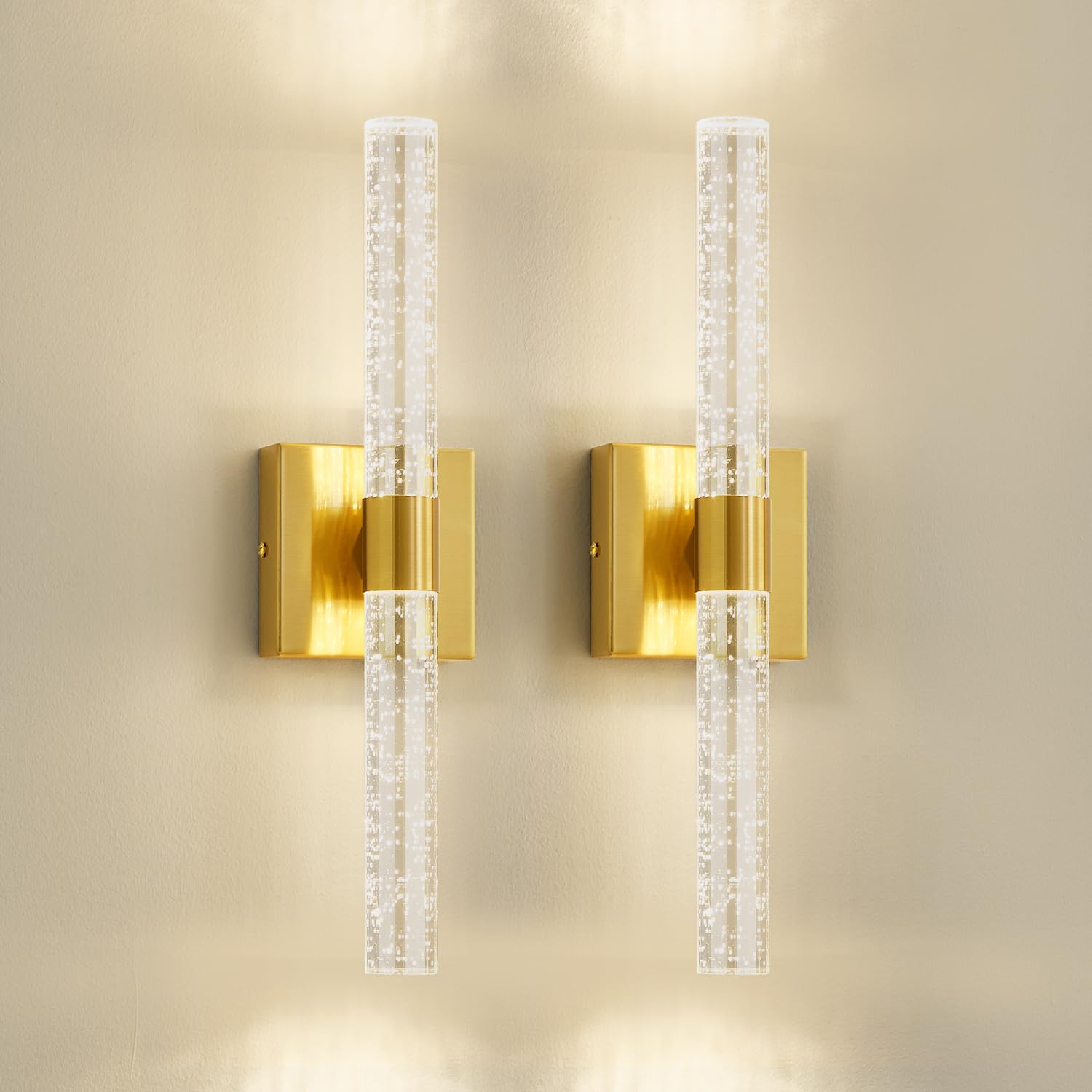 Gold Wall Sconce, Bathroom Light Fixtures in Clear Glass Indoor Wall Sconces, Modern Sconce Wall Lighting Up and Down Vanity Lights Fixtures for Bathroom,Living Room,Hallway, Kitchen