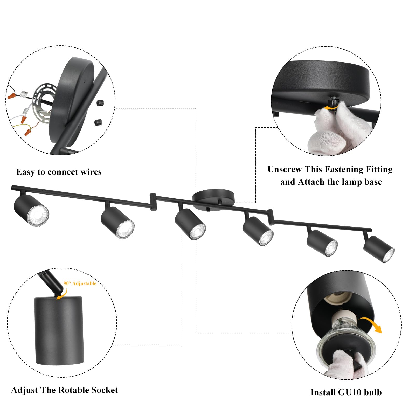 LED 2 Light Track Lighting Kit, Black 2 Way Ceiling Spot Lighting, Flexibly Rotatable Light Head for Kitchen, Living Room, Bedroom, GU10 Bulb Not Included