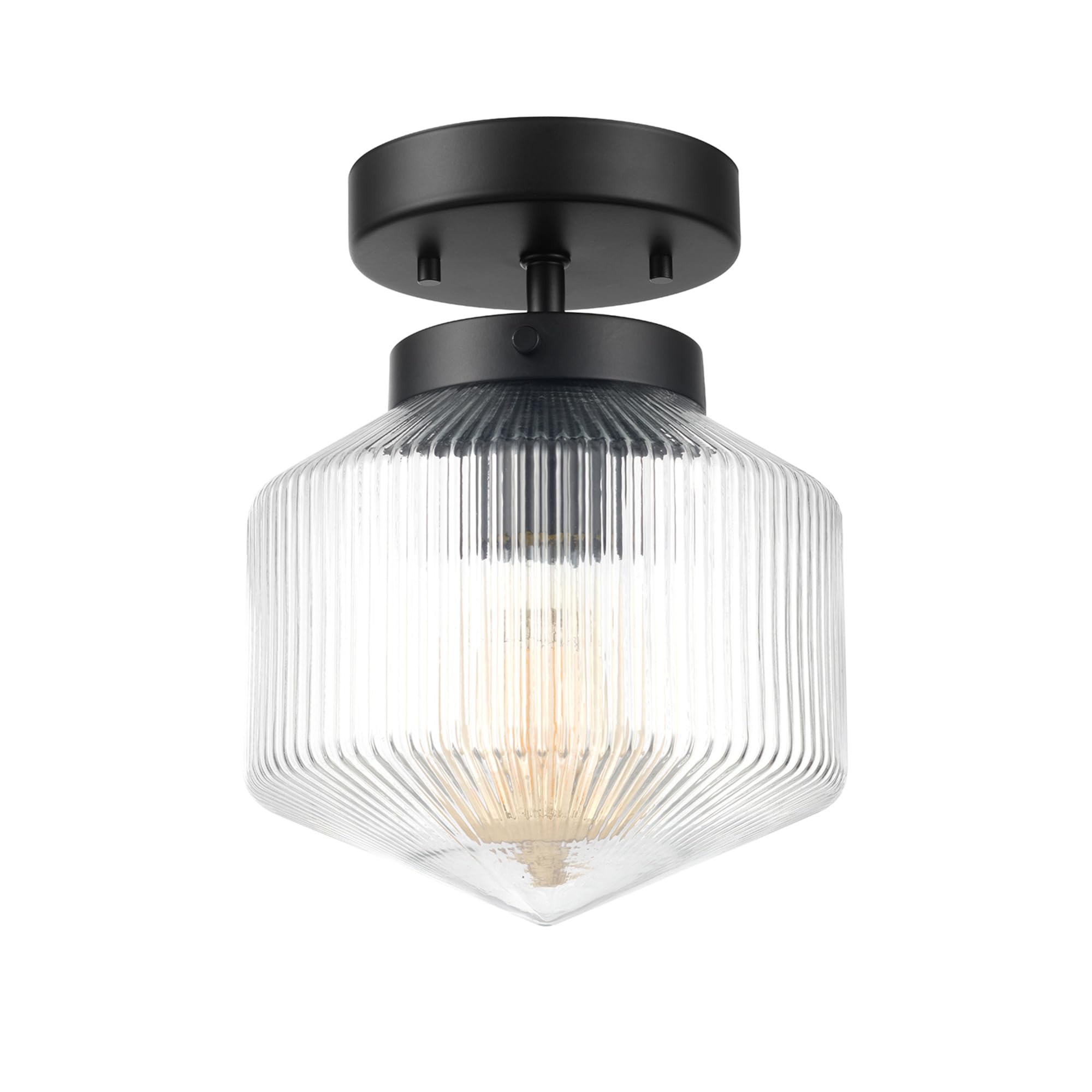 1-Light Semi-Flush Mount Ceiling Lighting, Matte Brass, Clear Glass Shade, Bulb Not Included