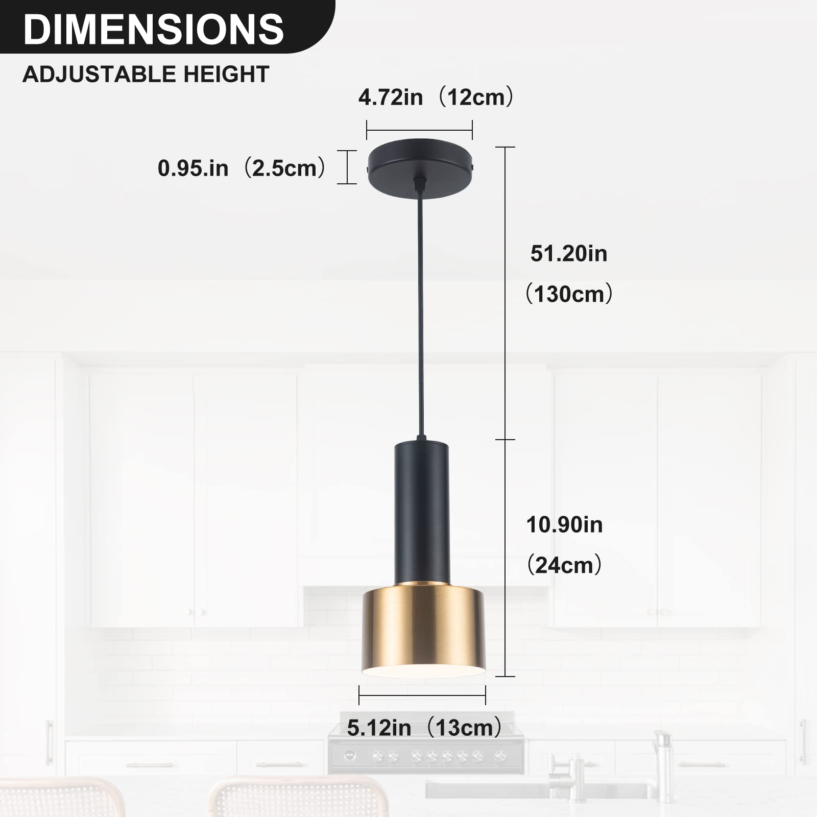 Modern Pendant Light Fixture for Kitchen Island,1-Light Black Gold Pendant Lighting Ceiling Hanging Light Cord Adjustable for Living Room Bedroom Bar (1 Pack)