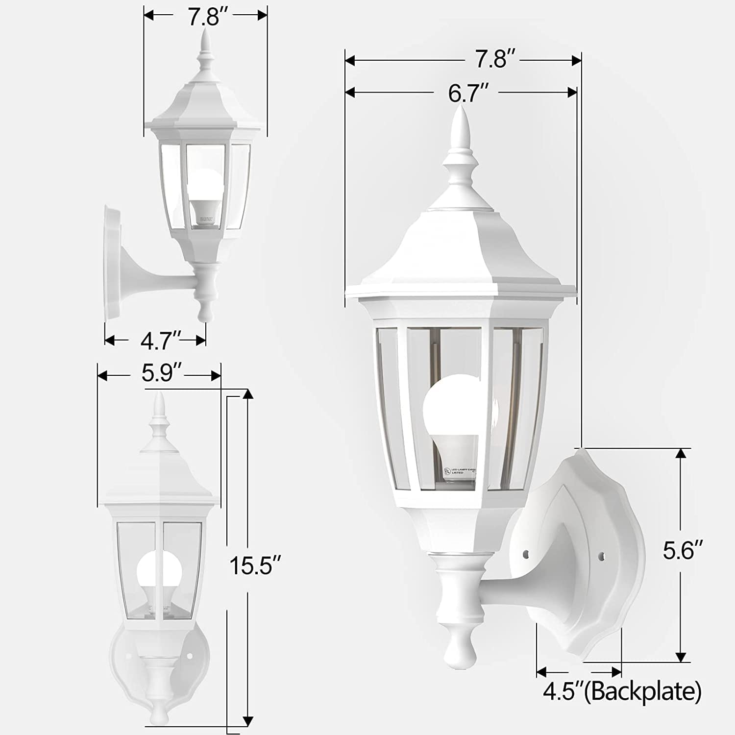 Outdoor Porch Light LED Exterior Wall Light Fixtures, Special Handling Anti-Corrosion Plastic Material, Waterproof Security Lamp for Wall, Garage, Front Porch - 2 Pac