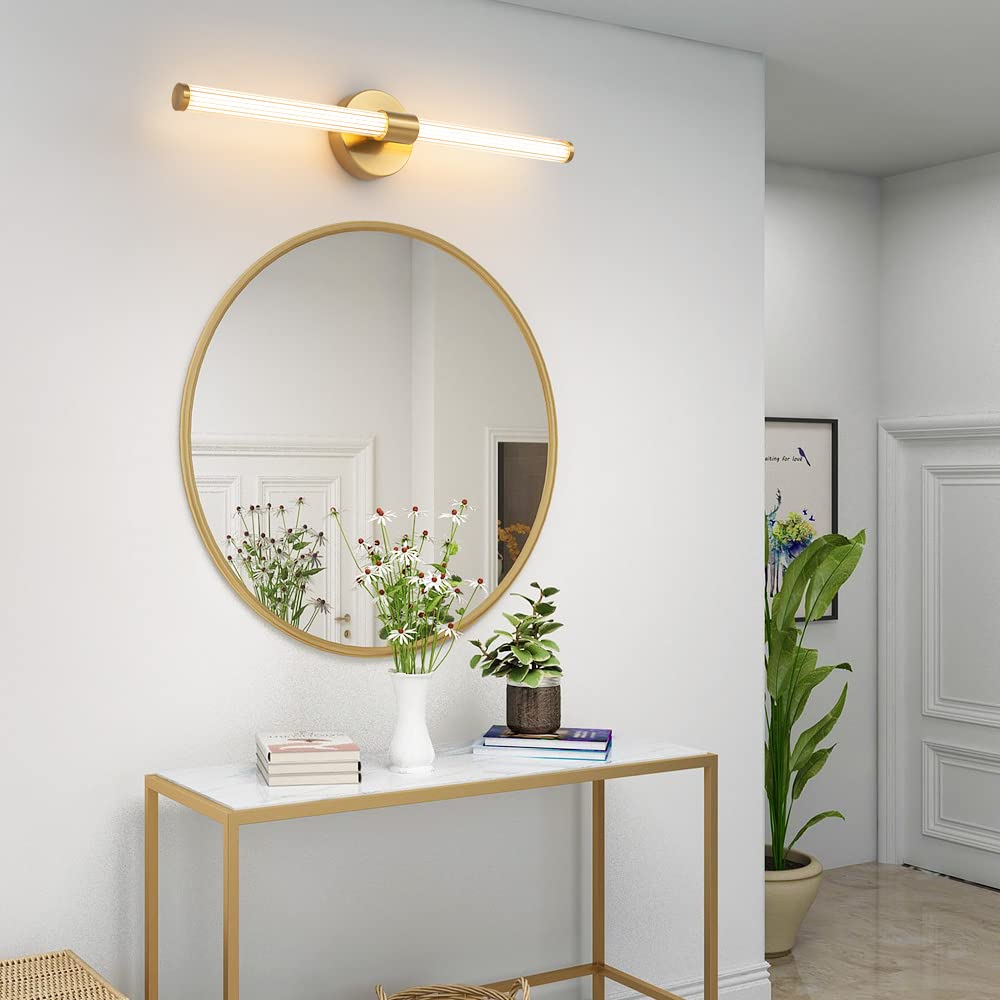 LED Bathroom Light Fixtures Gold Bathroom Vanity Lights Over Mirror 360° Full Lighting Dimmable LED 22 inch Vanity Light Bar Modern Wall Sconce Warm Light for Bedroom Living Room