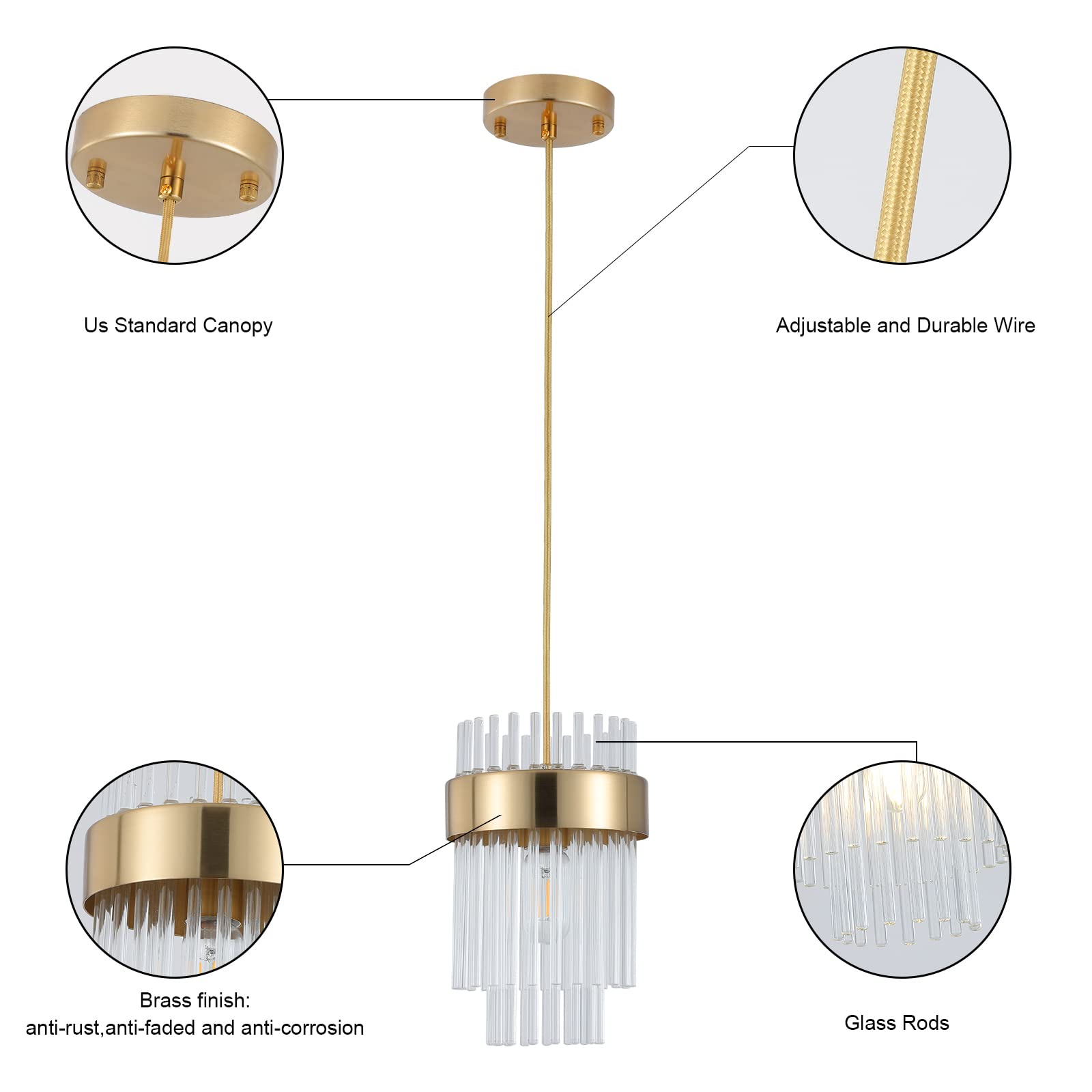 Pendant Lights Kitchen Island Gold 3 Pack,Crystal Pendant Light Fixtures Over Table, Mini Brass Dining Room 1-Light Chandelier,Modern Adjustable Cord Hanging Lamp for Bedroom,Sink