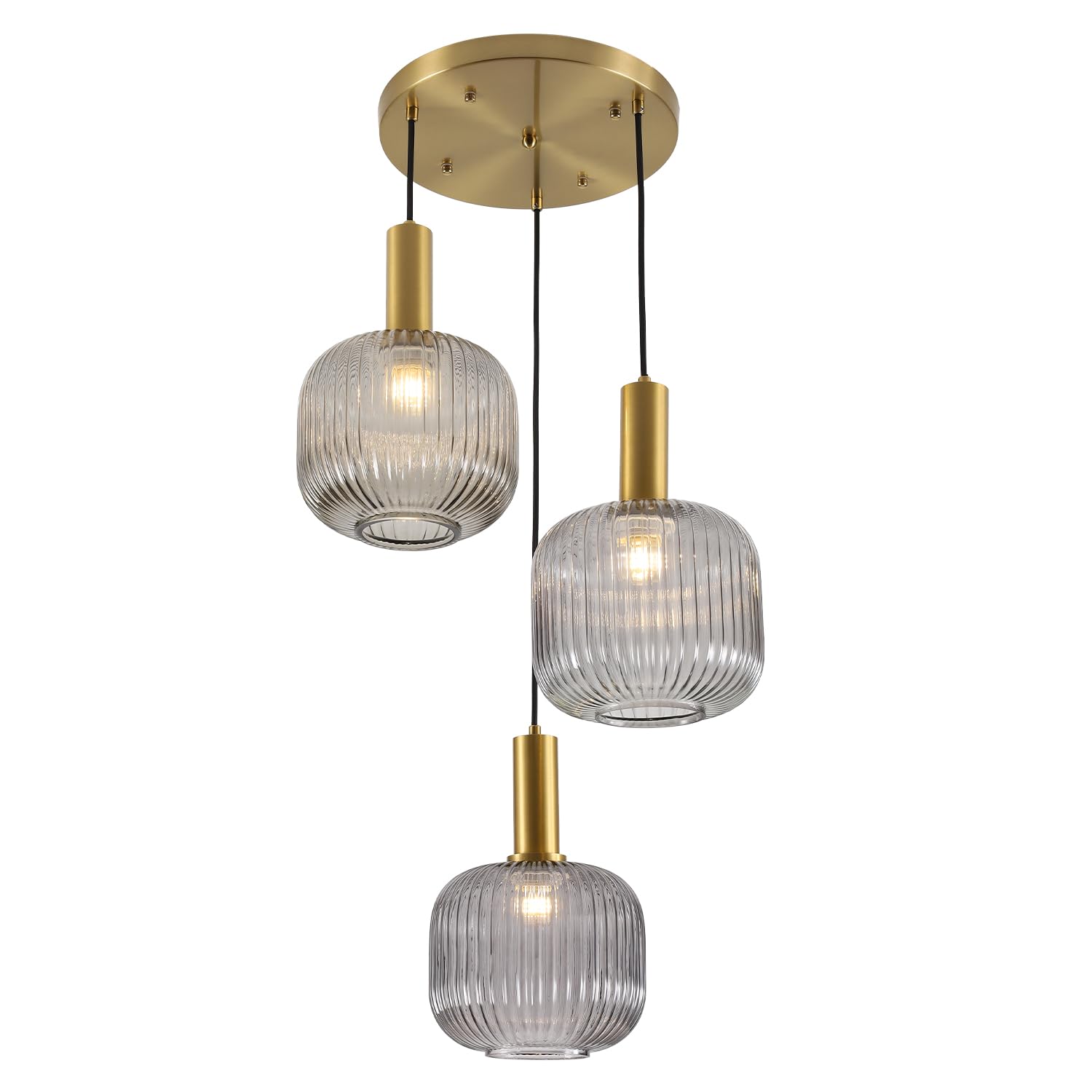 BOKT Modern Smokey Gray Glass Globe Pendant Light Adjustable 3-Light Cluster Pendant Lights Open Glass Kitchen Island Pendant Chandelier Vintage Multi Light Pendant Lighting Cluster Chandeliers