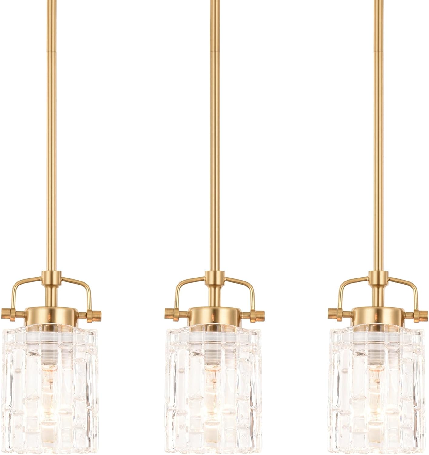 3 Pack Mini Modern Pendant Lights for Kitchen Island, Brushed Brass Glass Hanging Lamp, Contemporary Coastal Pendant Lighting for Dining Room, ETL Listed, AL2218-P3