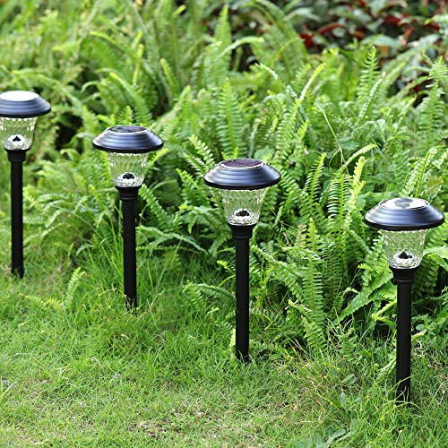 8 Pack Solar Pathway Lights Color Changing + Bright White Outdoor Garden Stake Glass LED Stainless Steel Waterproof Landscape Path Lighting for Yard Walkway Driveway Outside Black