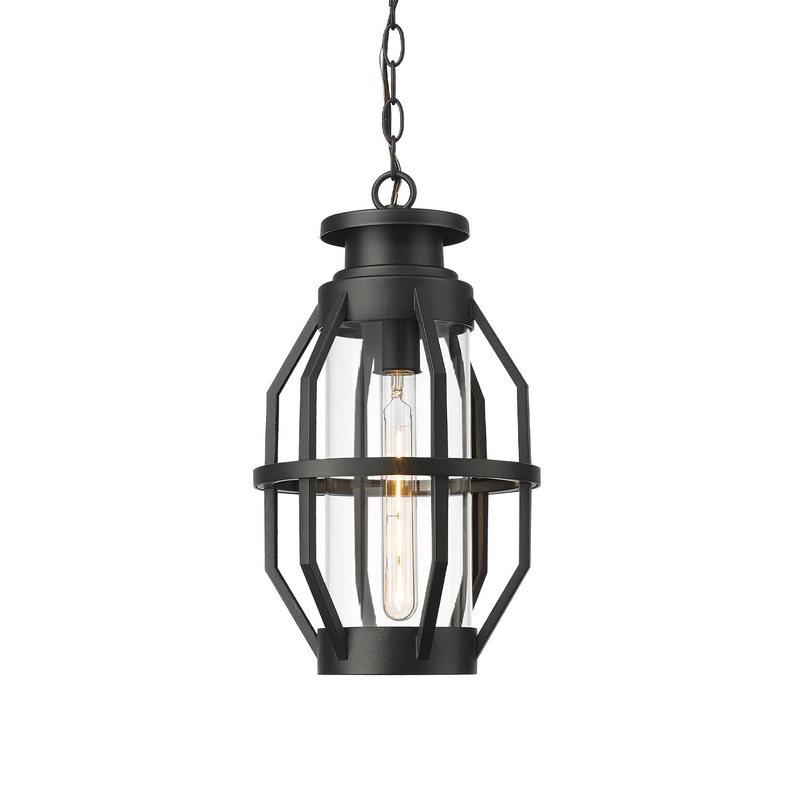 19 Inch Outdoor Pendant Light with Clear Glass, Large Modern Outdoor Hanging Porch Light, Black Finish, WE274H-L BK