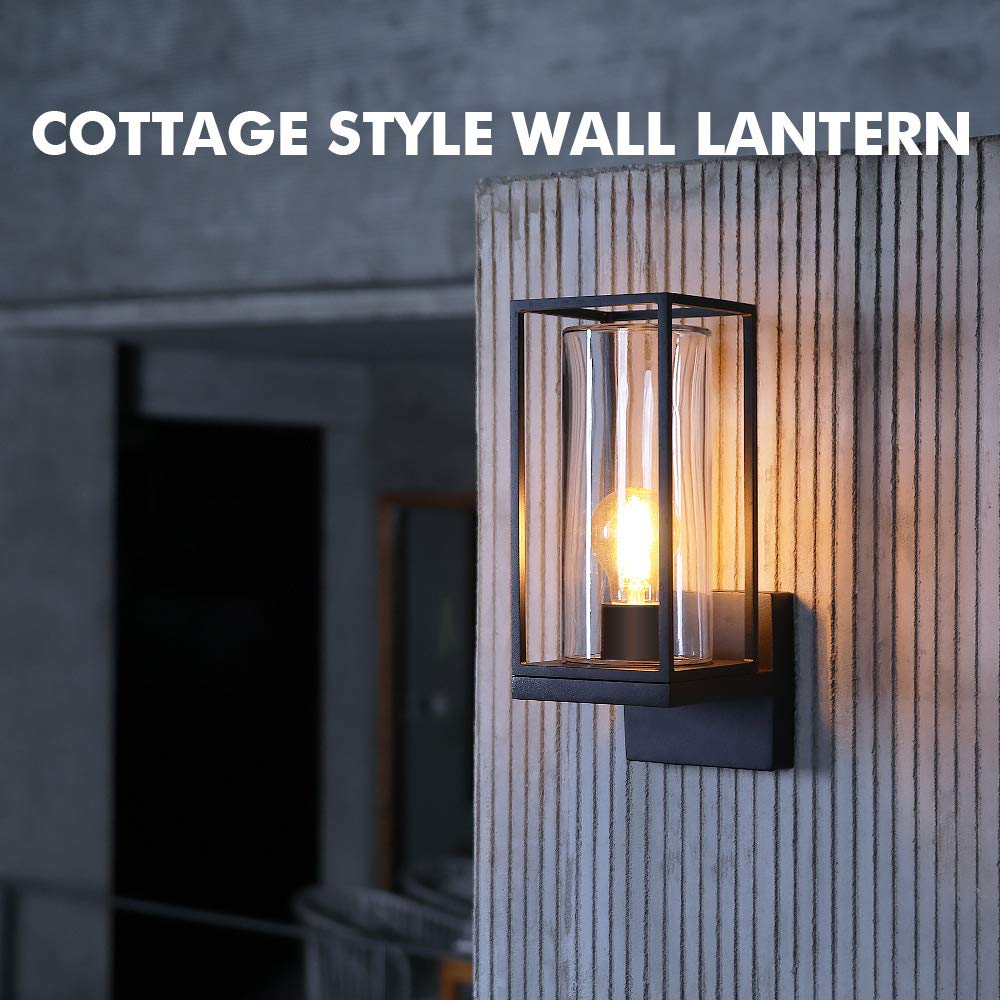 Outdoor Wall Sconce, Modern Black Porch Light Fixtures, Exterior Light Fixtures Wall Mount Light with Clear Glass, Waterproof Wall Lantern for for Garage, Doorway