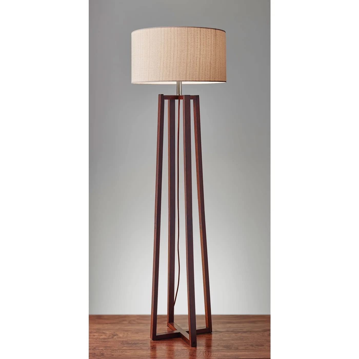 1504-15 Quinn Floor Lamp, 60 in, 150 W Incandescent/CFL, Walnut Birch Wood, 1 Wooden Lamp , White