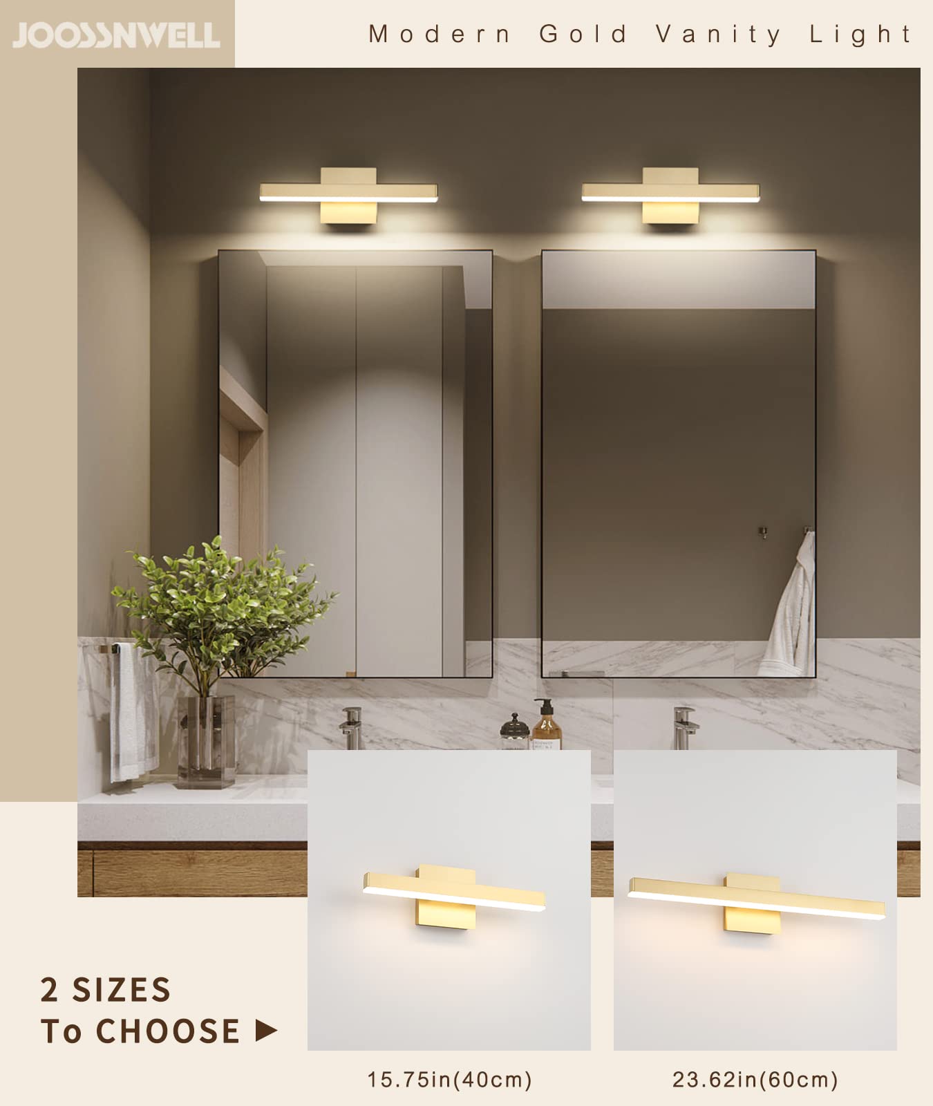 Joossnwell LED Bathroom Vanity Lighting Fixture Modern Bath Light Bar 15.75inch Black Wall Sconce 12W 4000K