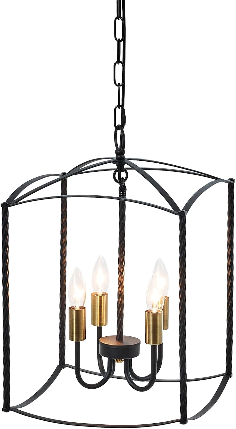 Industrial Black Chandelier 4-Light Lantern Chandelier Light Fixture Dining Room Chandelier Over Table for Kitchen Island Foyer Hallway,E12 Max 60W,12.60in