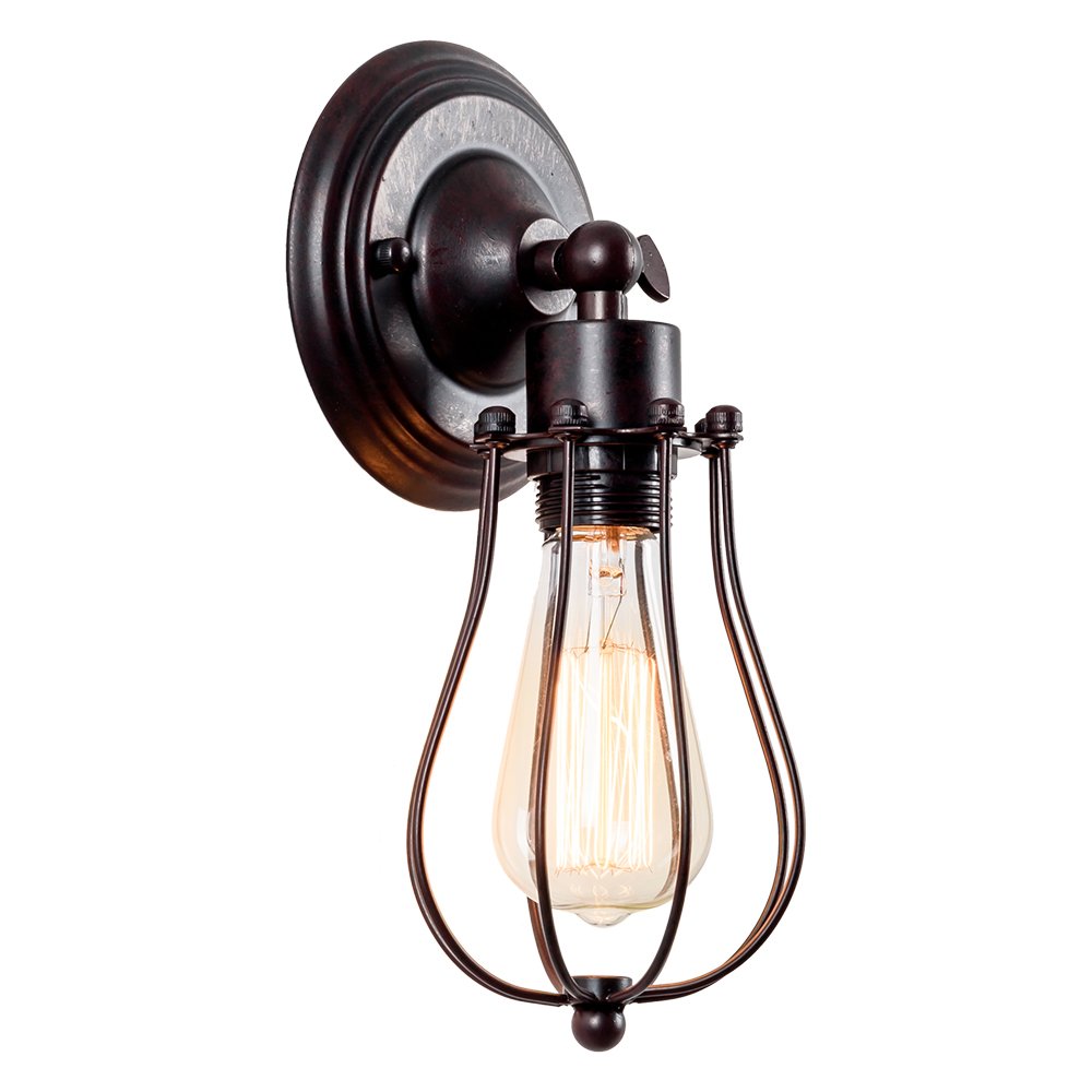 Industrial Wall Sconce Vintage Lighting Adjustable Lamp Rustic Wire Metal Cage Wall Light Shade Edison Style Antique Fixture Porch Mirror (No Bulb) (Bronze Color) (Rust)